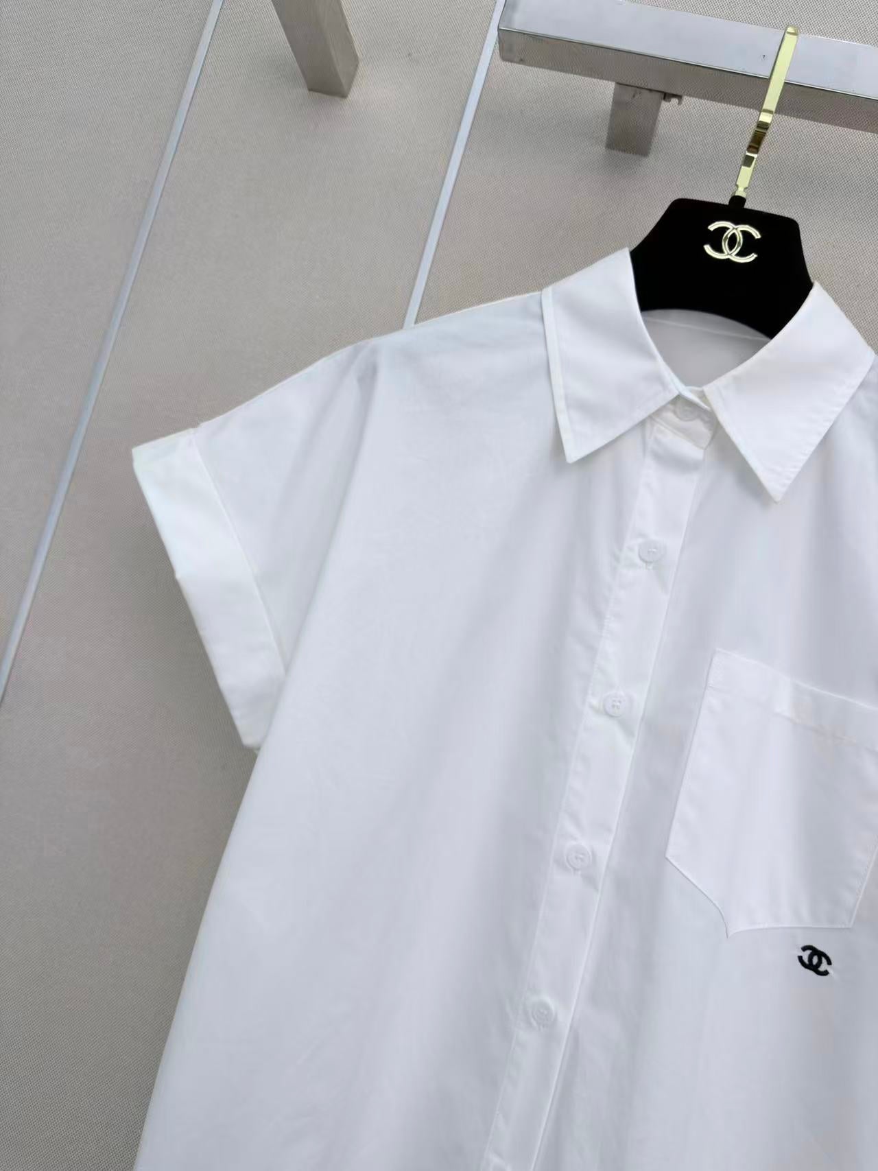 Chanel 2026 Short-sleeved Shirt With Double C Embroidery White Cotton 375211