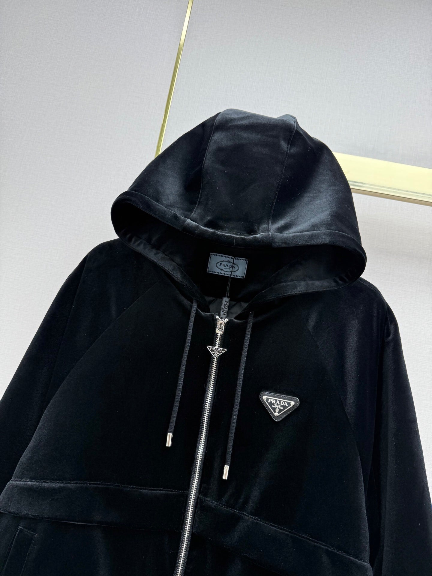 Prada 2025 Hooded Jacket Black Silk Velvet