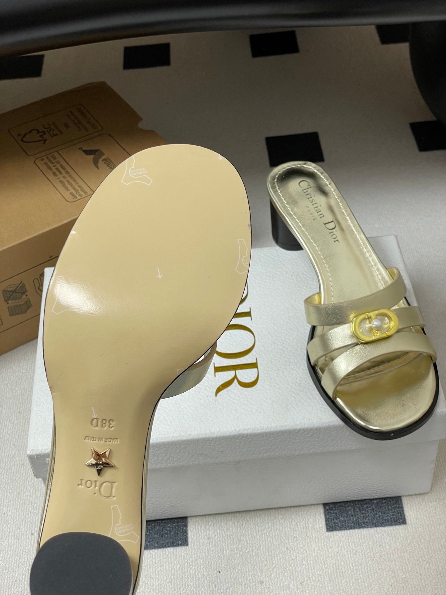 CD 26 Chunky Heel Sandals 50 Metallic Gold Leather 593521