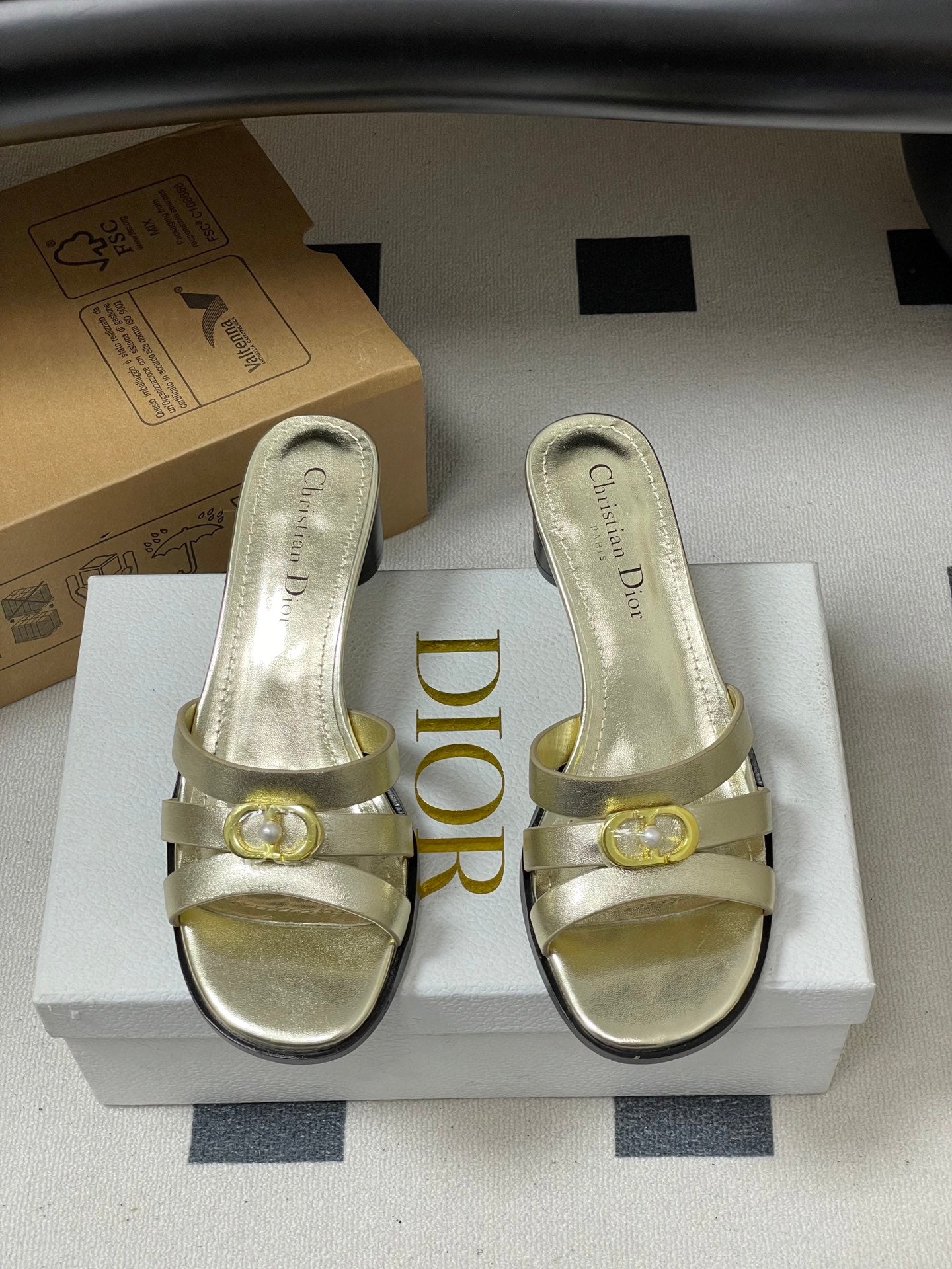 CD 26 Chunky Heel Sandals 50 Metallic Gold Leather 593521