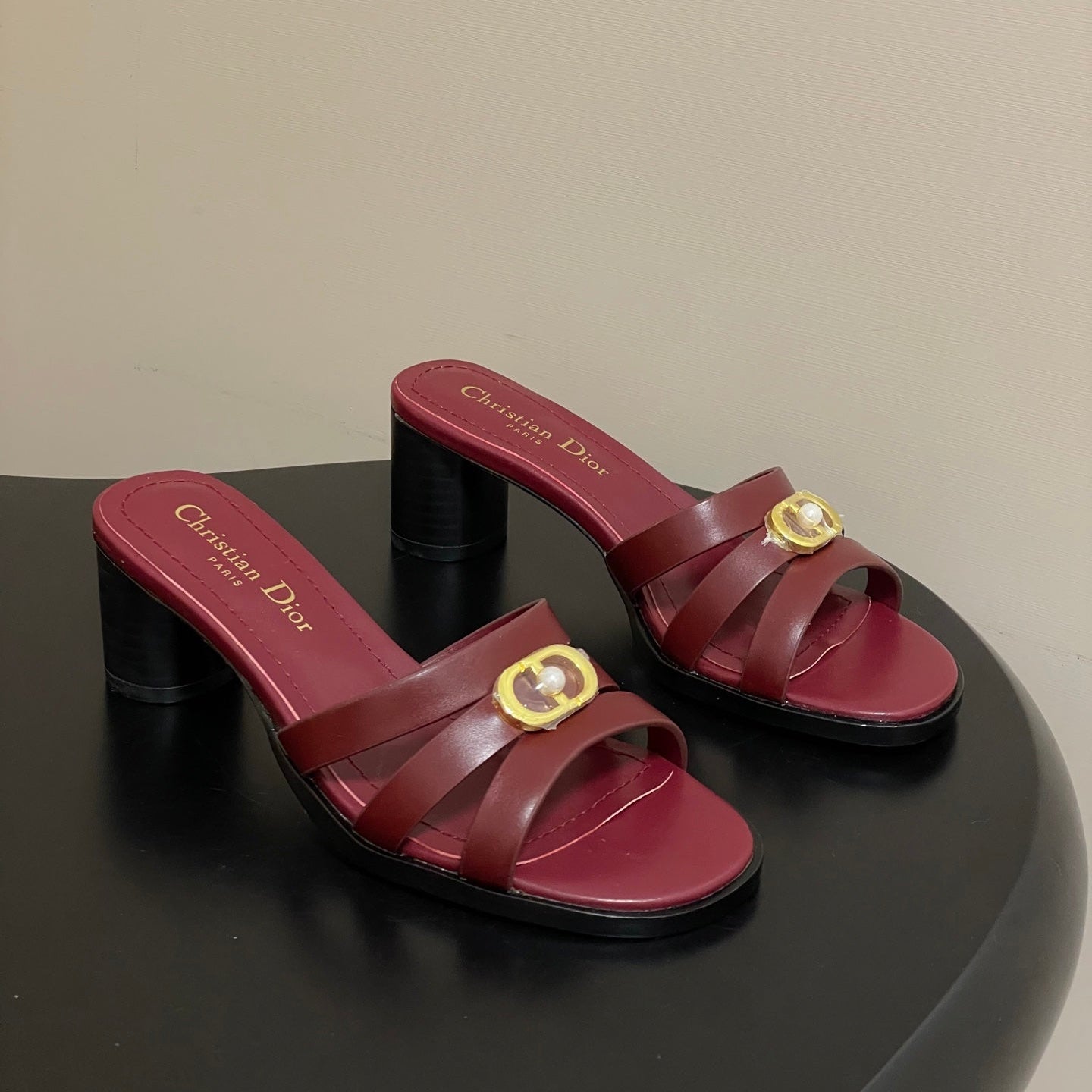 CD 26 Chunky Heel Sandals 50 Burgundy Leather 593522