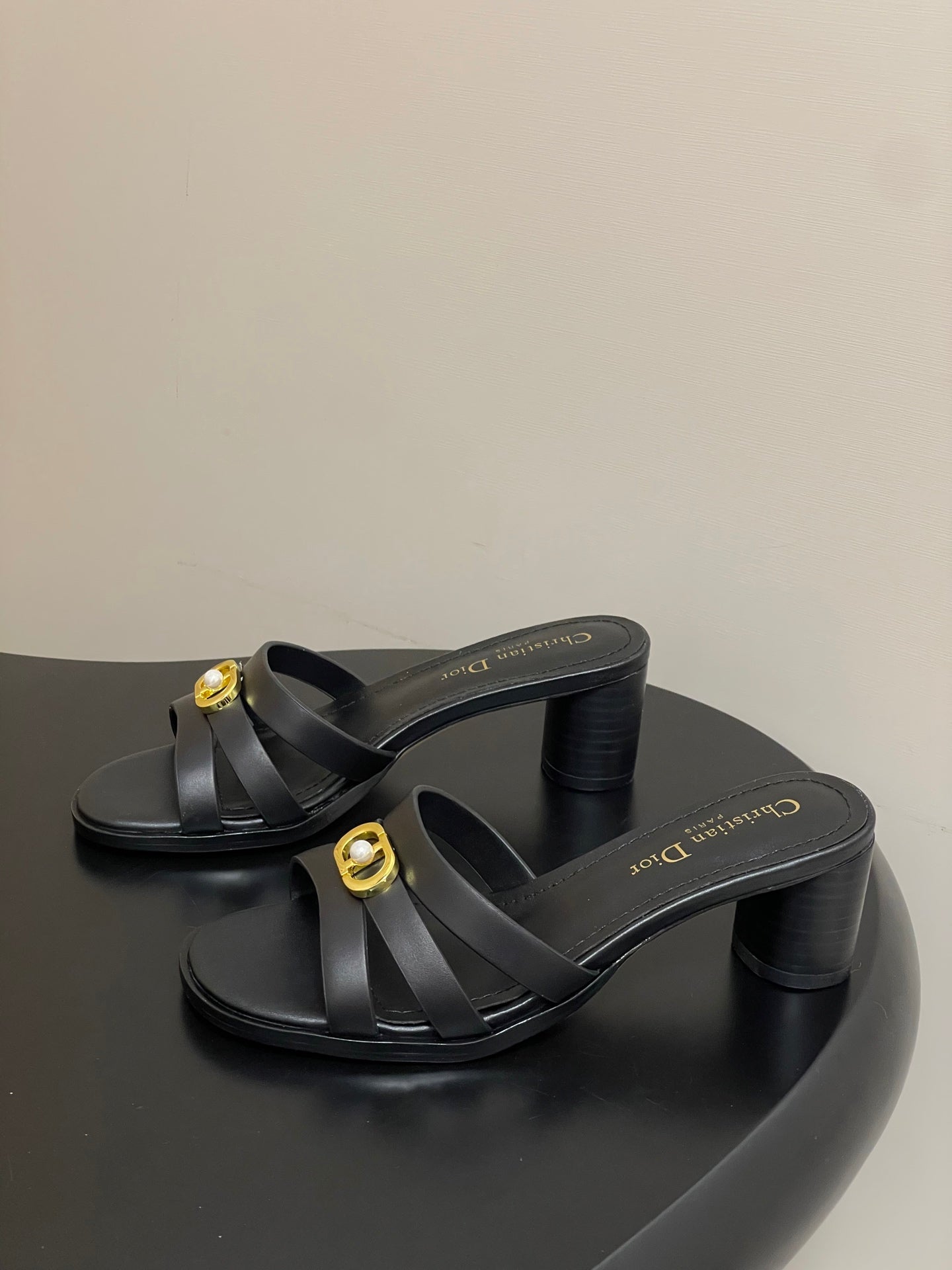 CD 26 Chunky Heel Sandals 50 Black Leather 593526