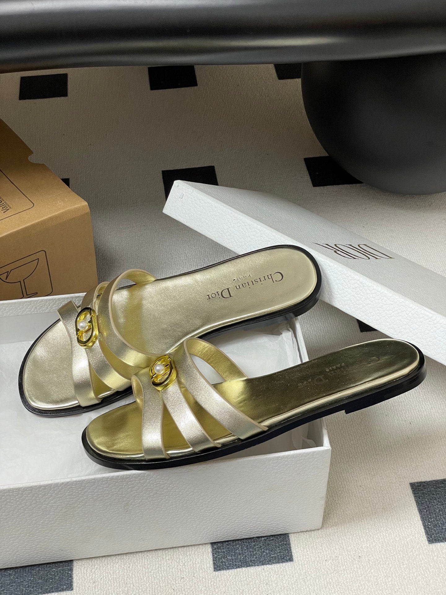 CD 26 Chunky Heel Sandals Metallic Gold Leather 593528