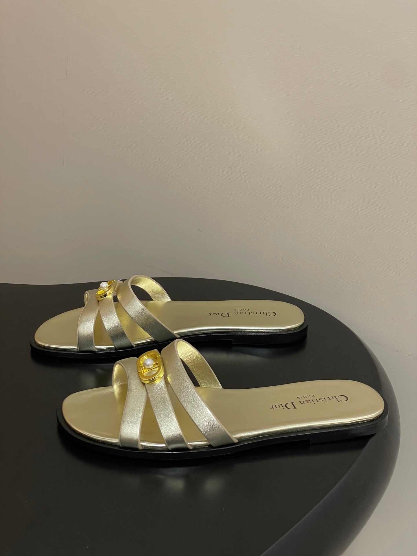 CD 26 Chunky Heel Sandals Metallic Gold Leather 593528