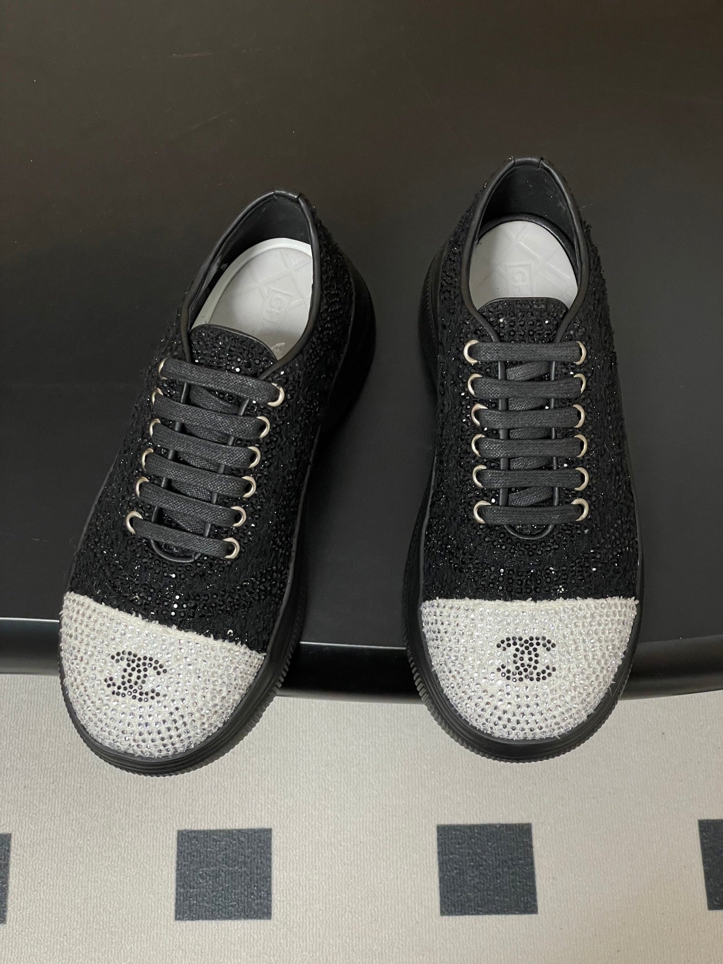 CC 26 Platform Sneaker Black Sequin-embellished Leather 593347