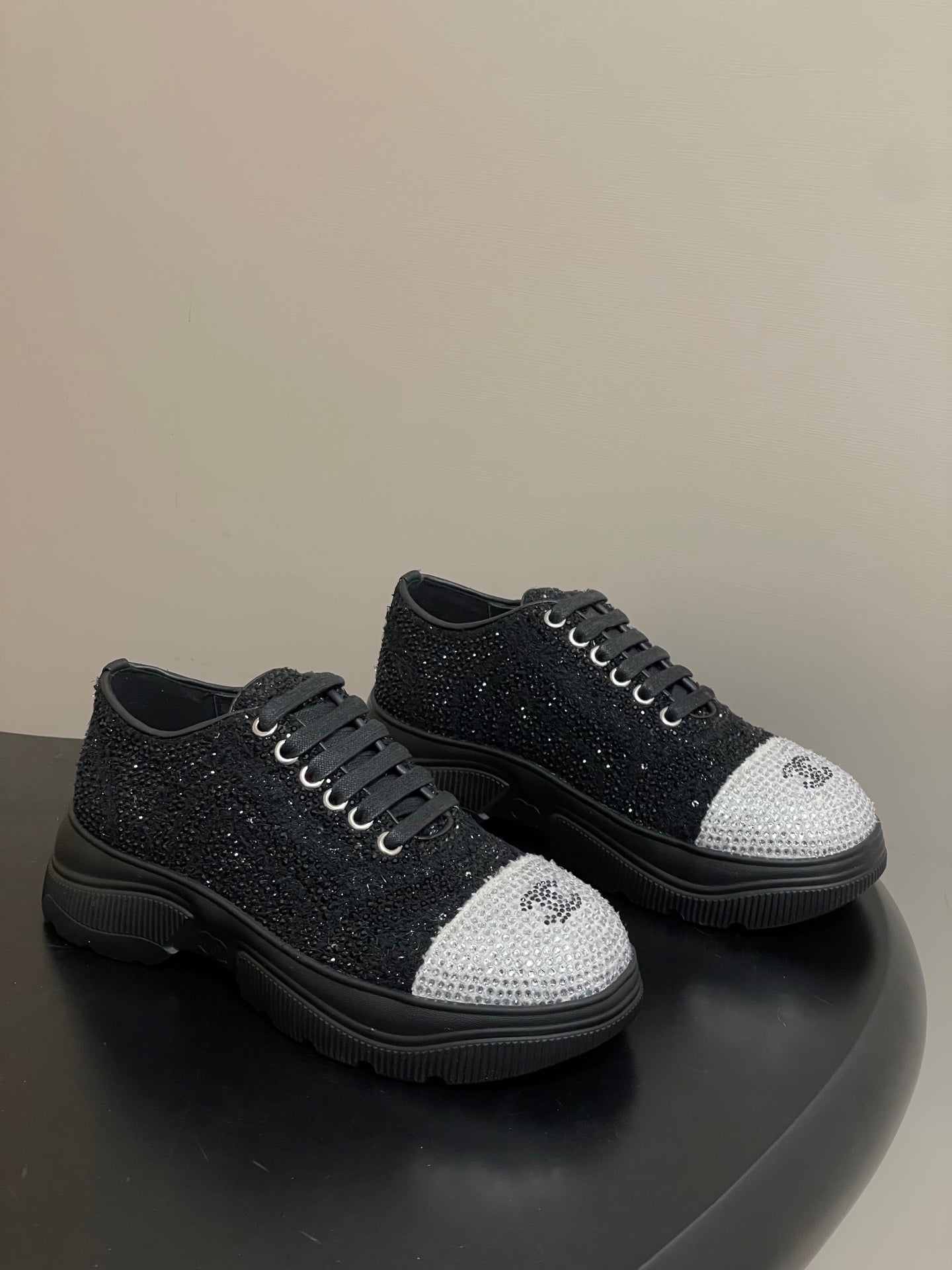 CC 26 Platform Sneaker Black Sequin-embellished Leather 593347