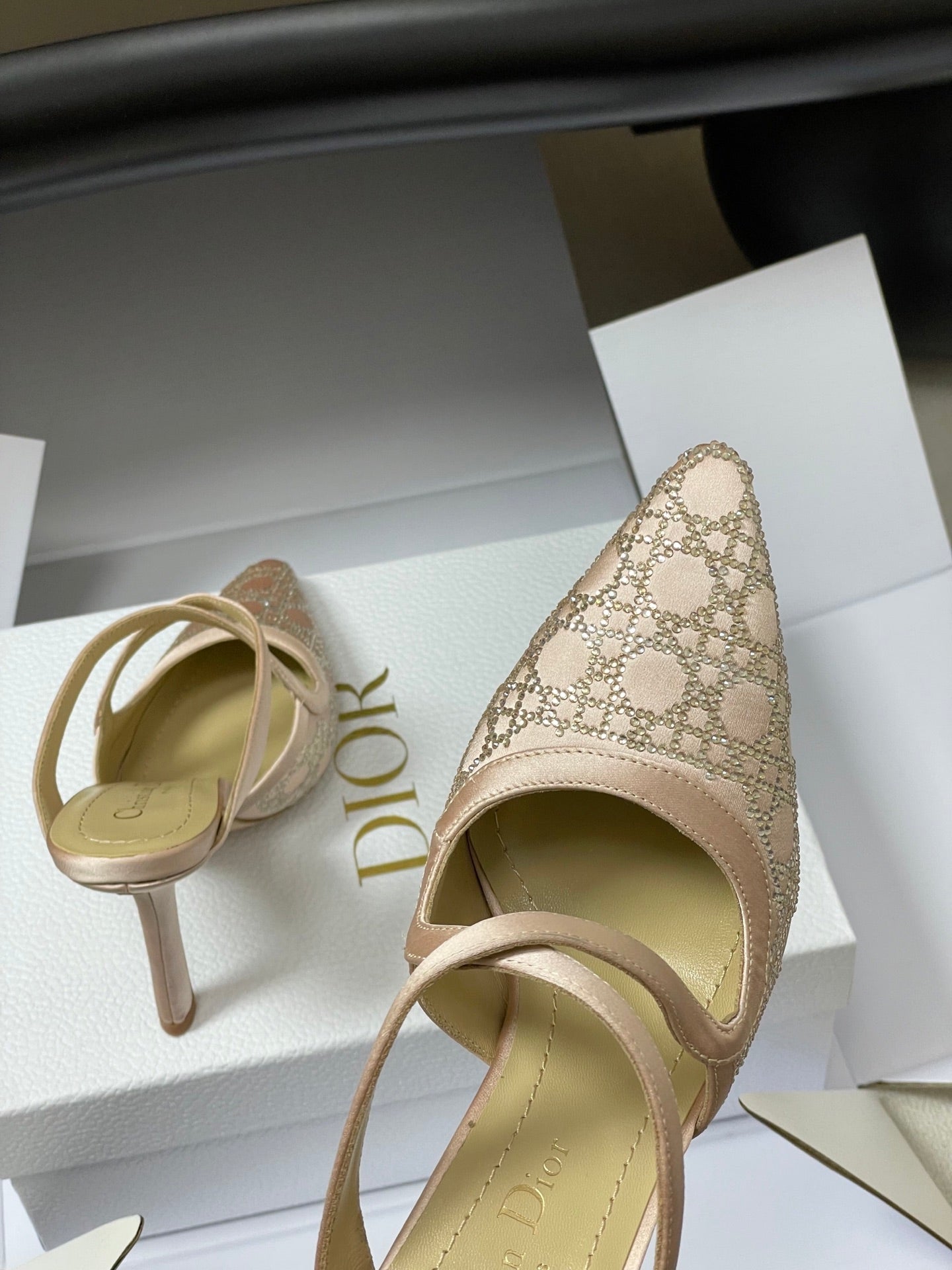 CD 26 High-Heeled Mules Nude Beige Mesh Sheepskin 593589