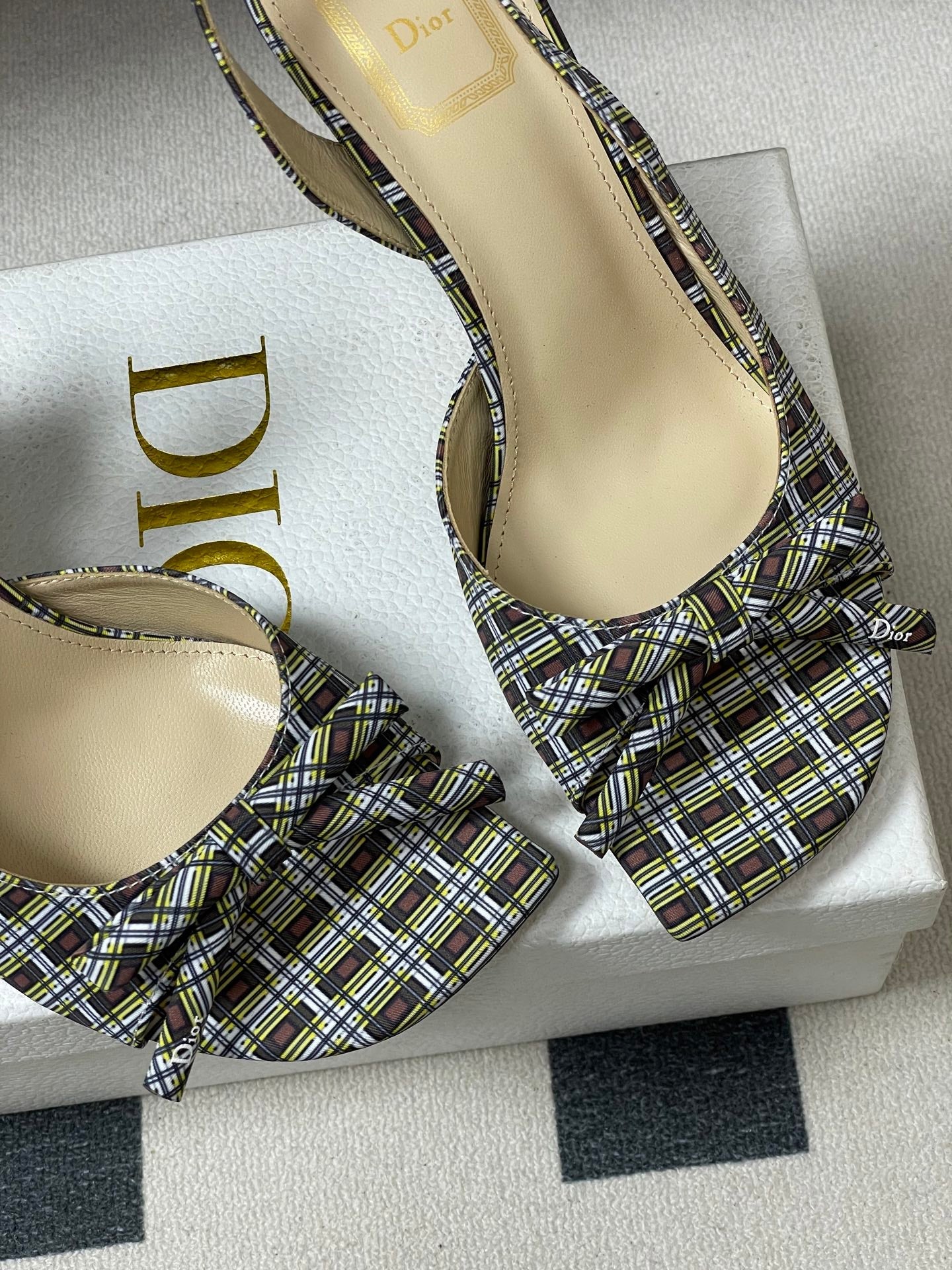 CD 26 Slingback 85 Multicolor Plaid Leather Silk Fabric 593600