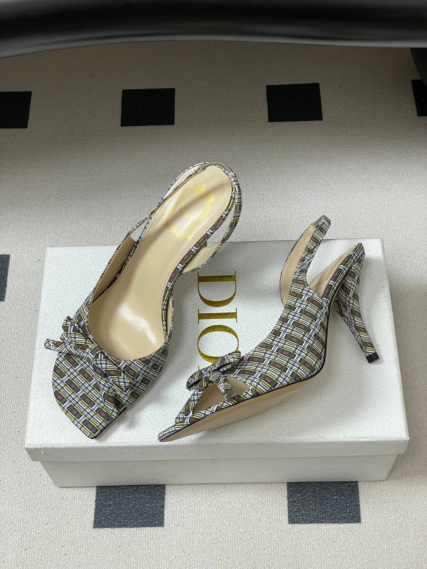 CD 26 Slingback 85 Multicolor Plaid Leather Silk Fabric 593600