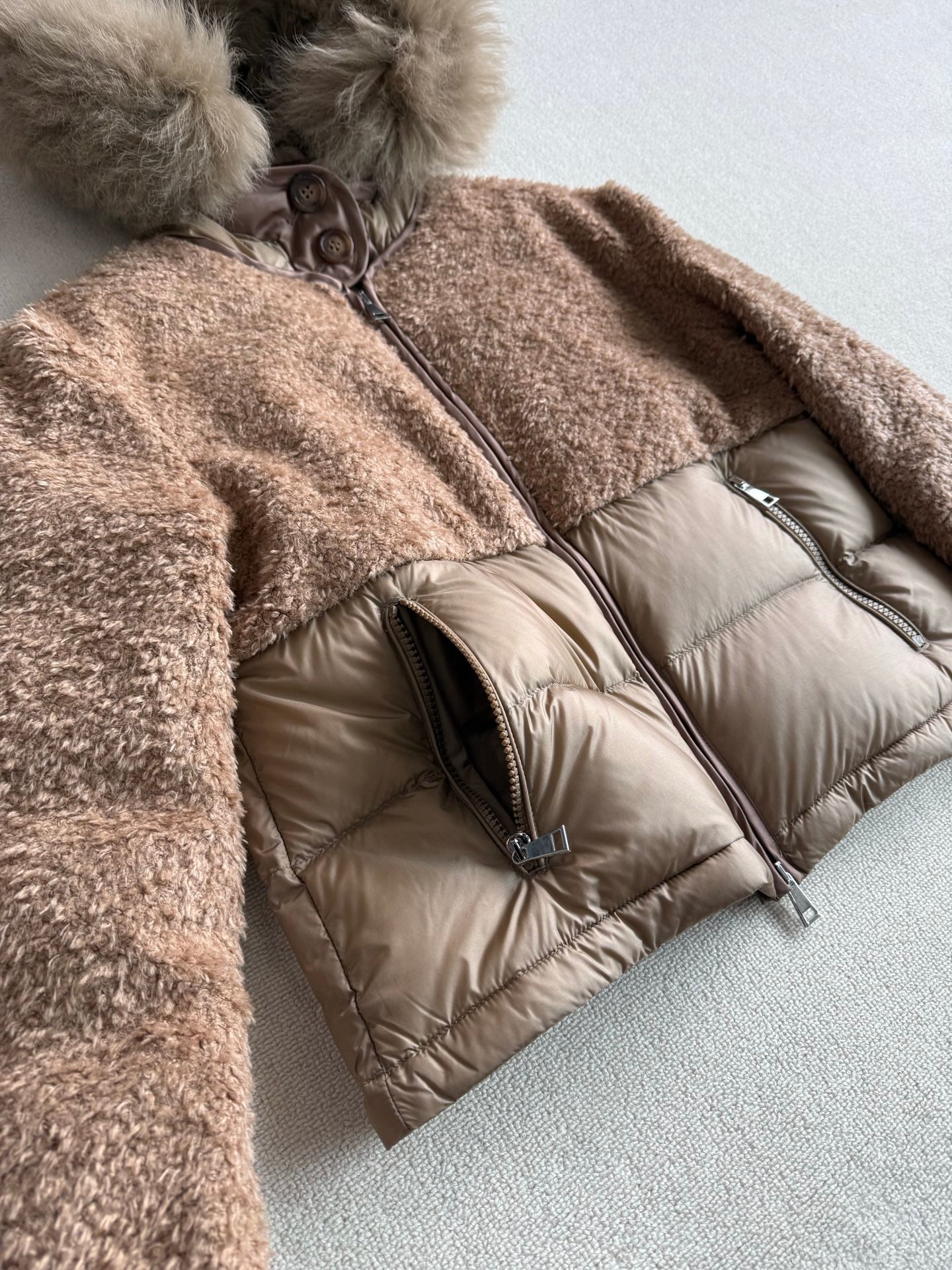 Moncler 2025 Marne Combo Puffer Jacket Brown Wool Down