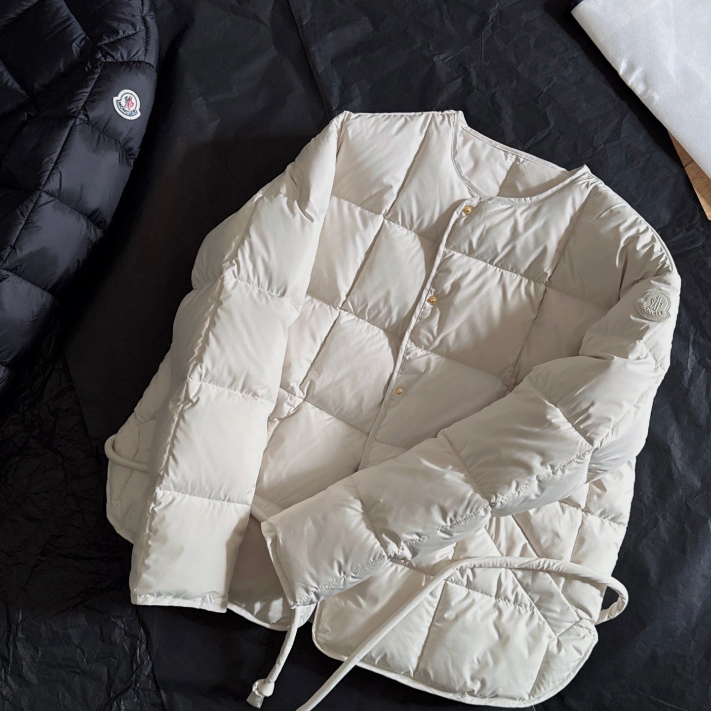 Moncler 2025 Caramagne Belted Short Jacket Cream Down Polyester