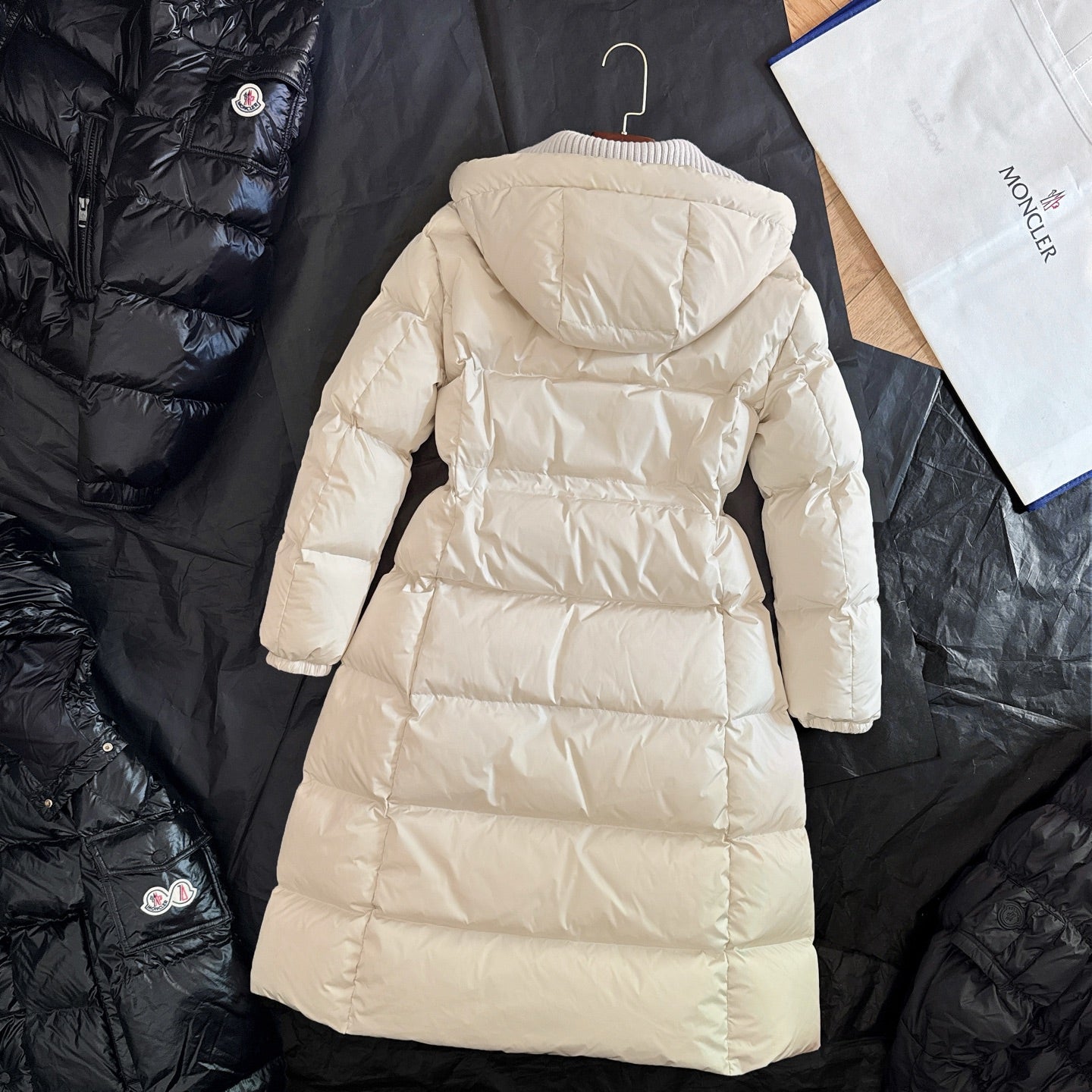 Moncler 2025 Chamer Wool-Trimmed Hooded Long Jacket Cream Down