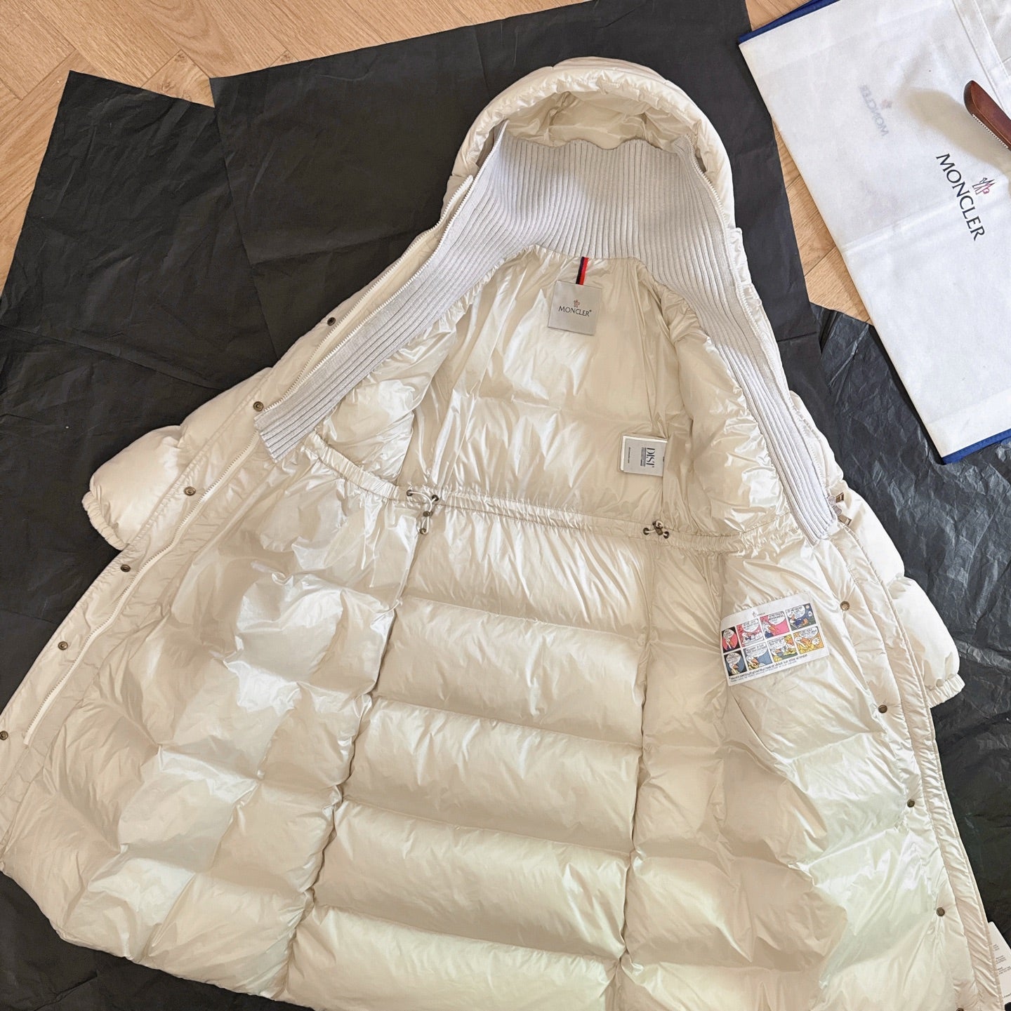 Moncler 2025 Chamer Wool-Trimmed Hooded Long Jacket Cream Down