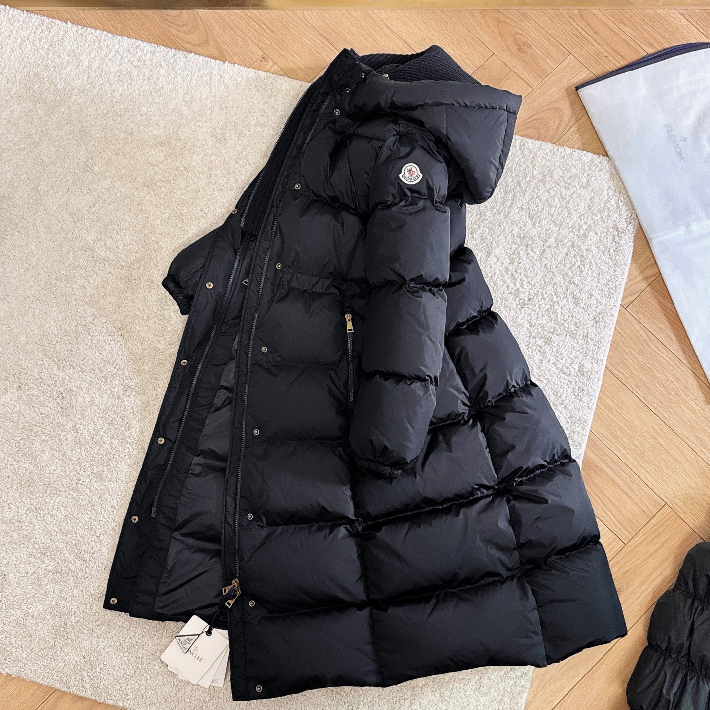 Moncler 2025 Chamer Wool-Trimmed Hooded Long Jacket Black Down