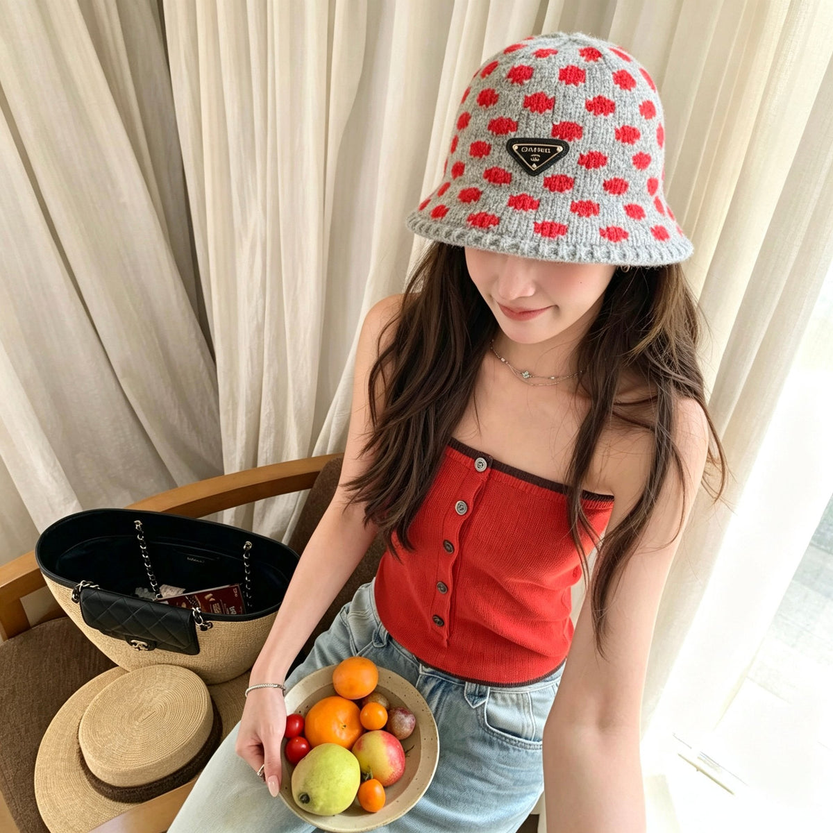 Prada 2026 Polka Dot Knitted Hat 565531