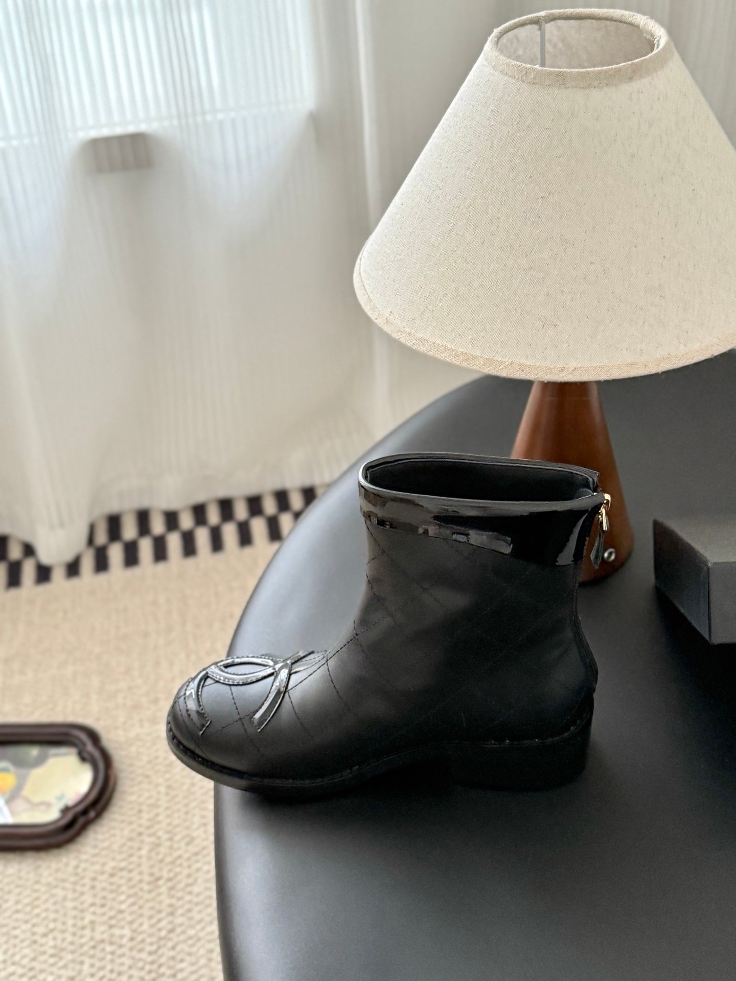 CC 2025 Vintage Cambon Mid-Calf Short Boots Black Cowhide 550635