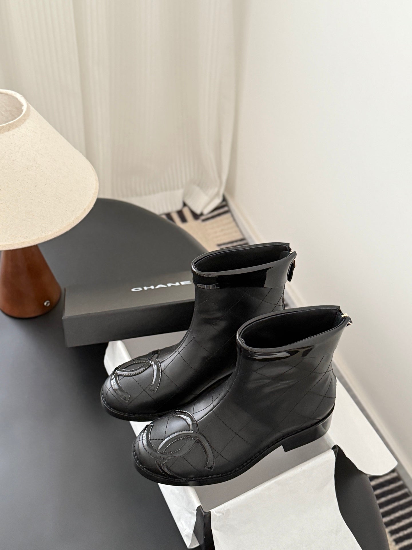 CC 2025 Vintage Cambon Mid-Calf Short Boots Black Cowhide 550635