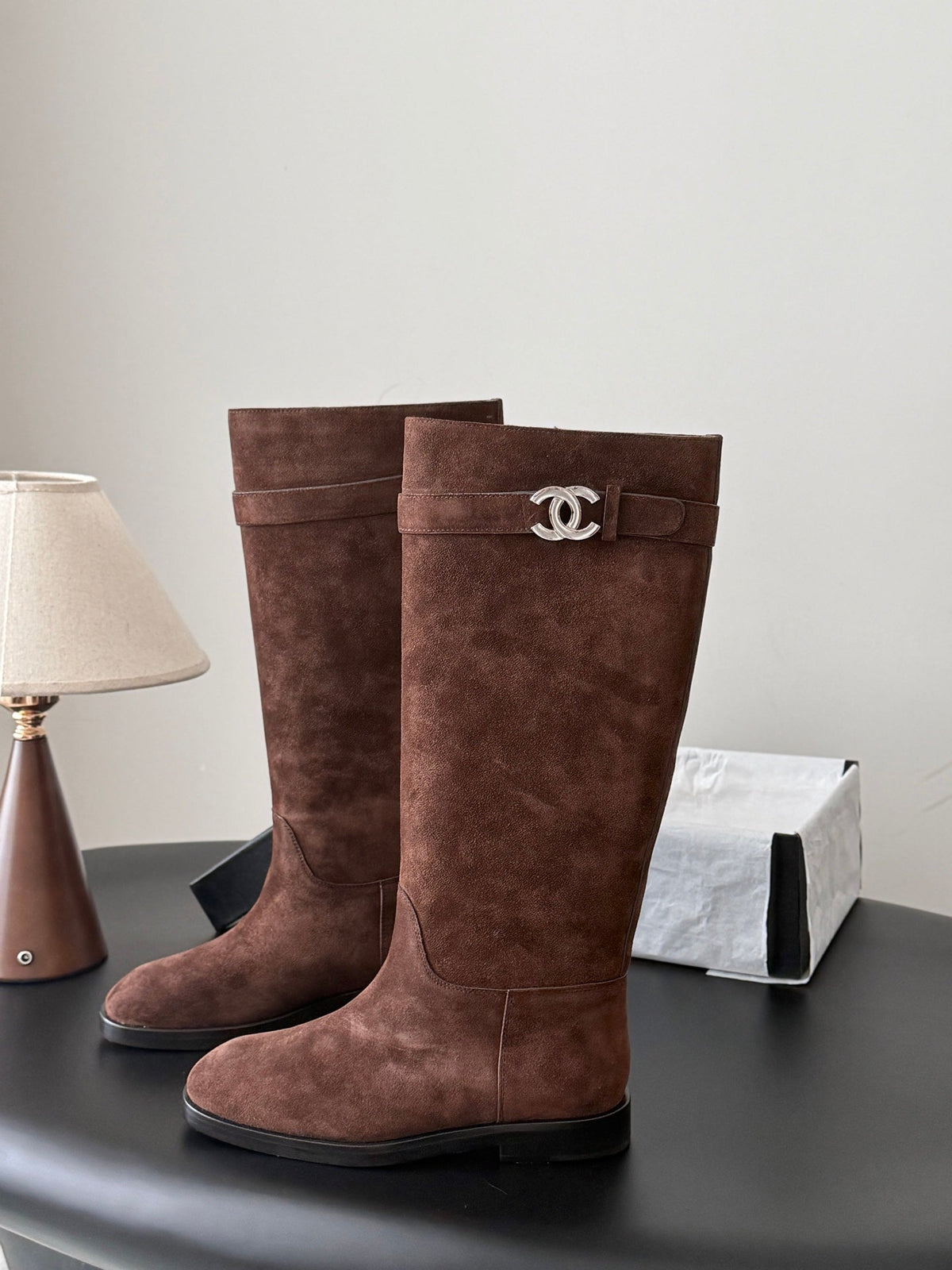 Chanel 2026 CC Logo Boots Brown Suede 127968