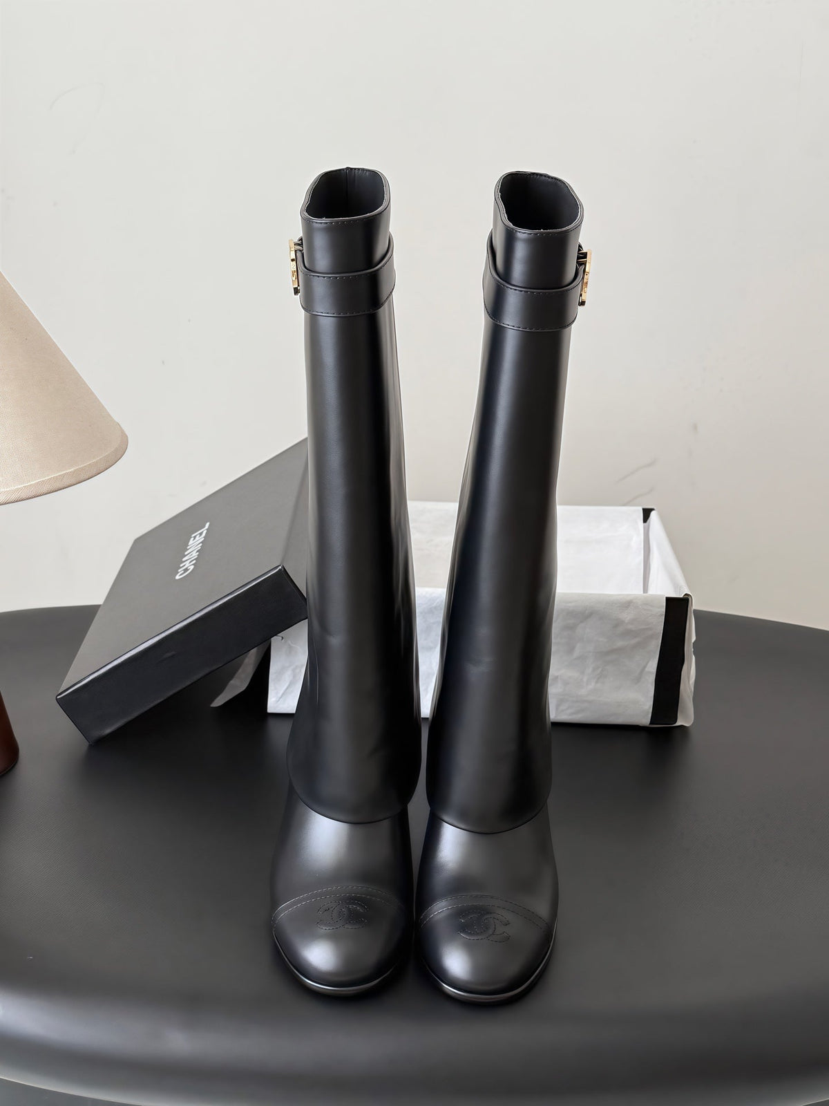 Chanel 2026 Fold-Over Boots 70mm Black Leather 127861