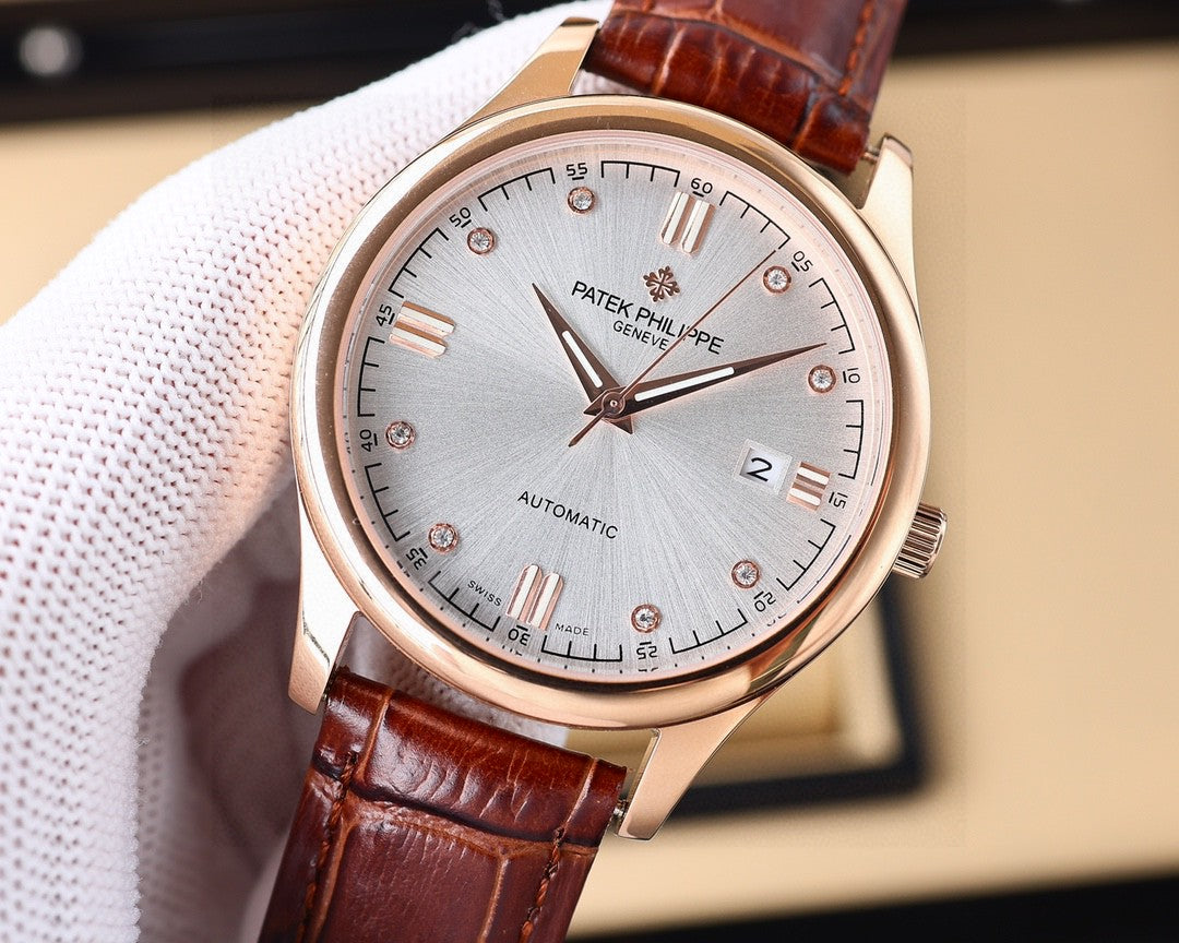 Patek Philippe Calatrava 40mm Silver Dial Brown Leather Strap