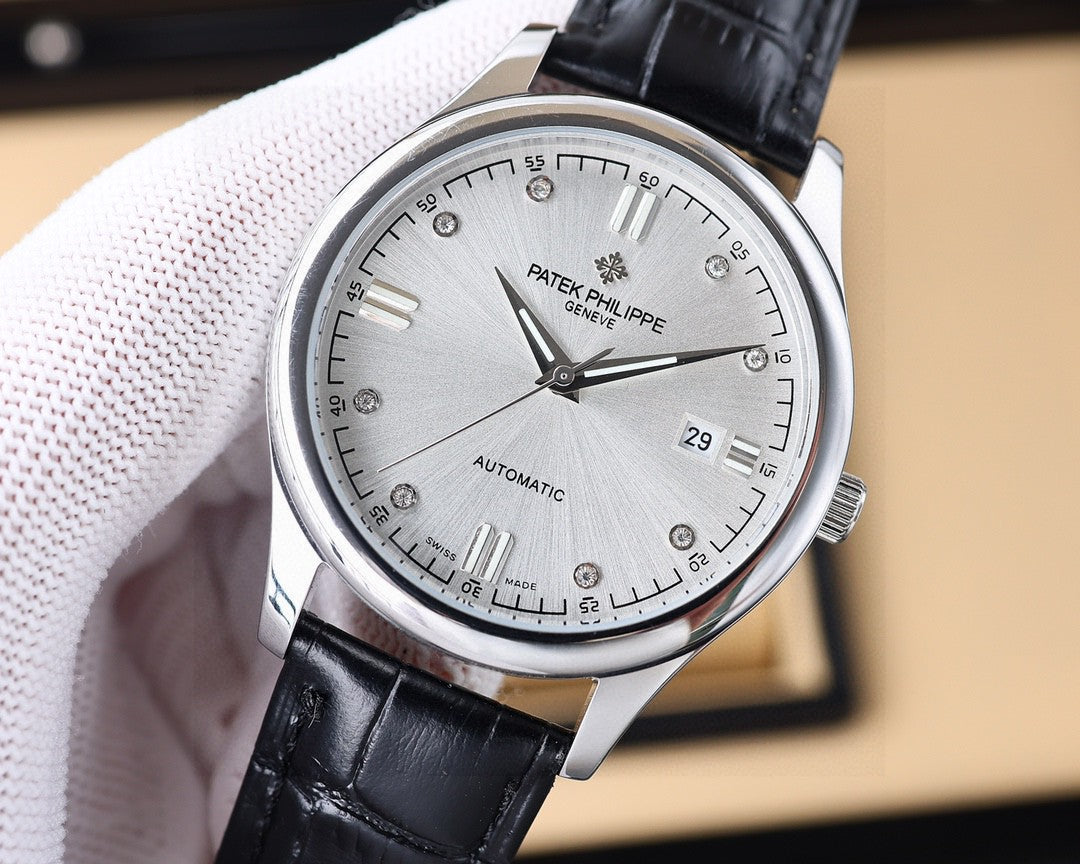 Patek Philippe Calatrava 40mm Silver Dial Black Leather Strap