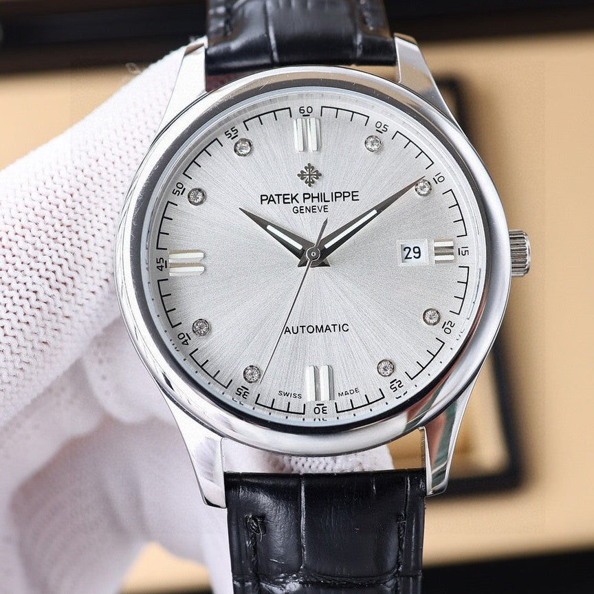 Patek Philippe Calatrava 40mm Silver Dial Black Leather Strap