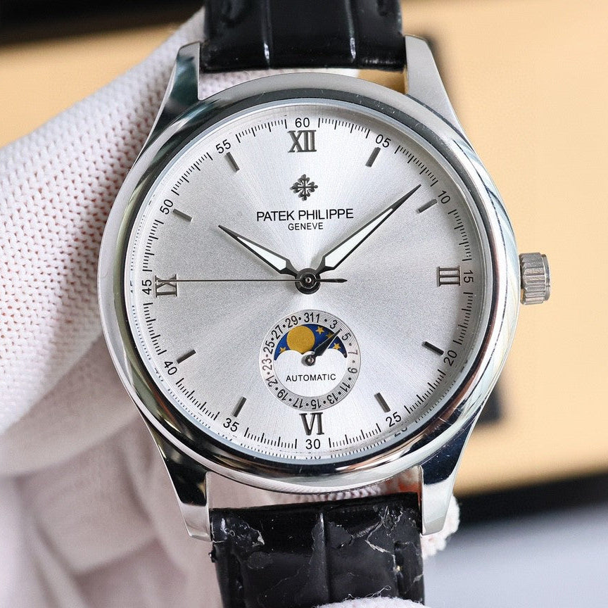 Patek Philippe Annual Calendar 40mm Silver Dial Black Leather Strap