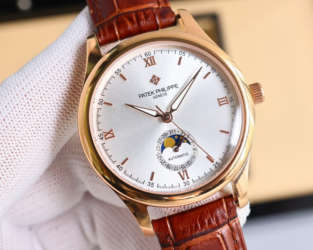Patek Philippe Annual Calendar 40mm Rose Gold Case Brown Leather Strap