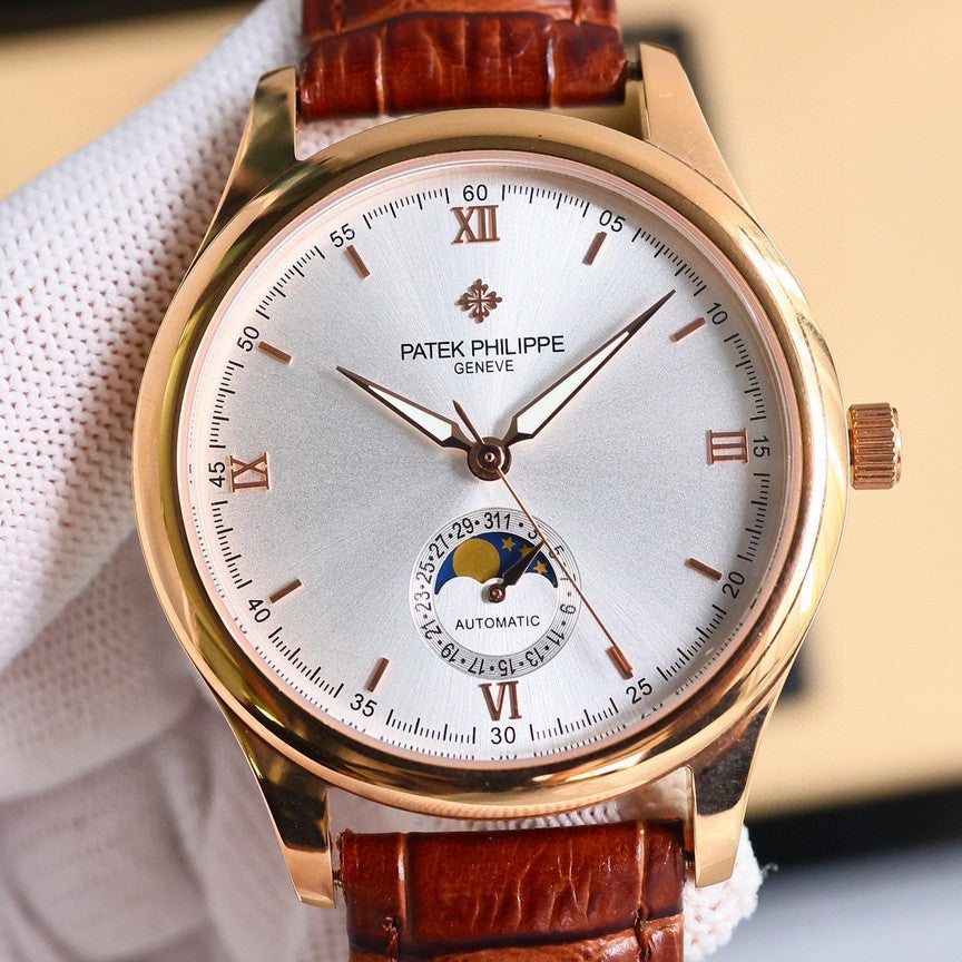 Patek Philippe Annual Calendar 40mm Rose Gold Case Brown Leather Strap