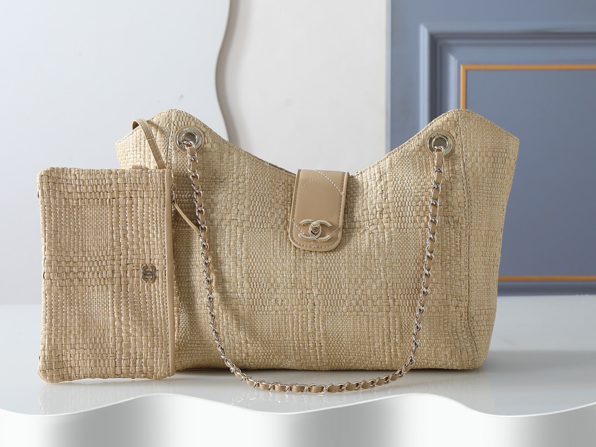 Chanel 2026 Shopping Bag Braided Raffia Beige Woven Leather
