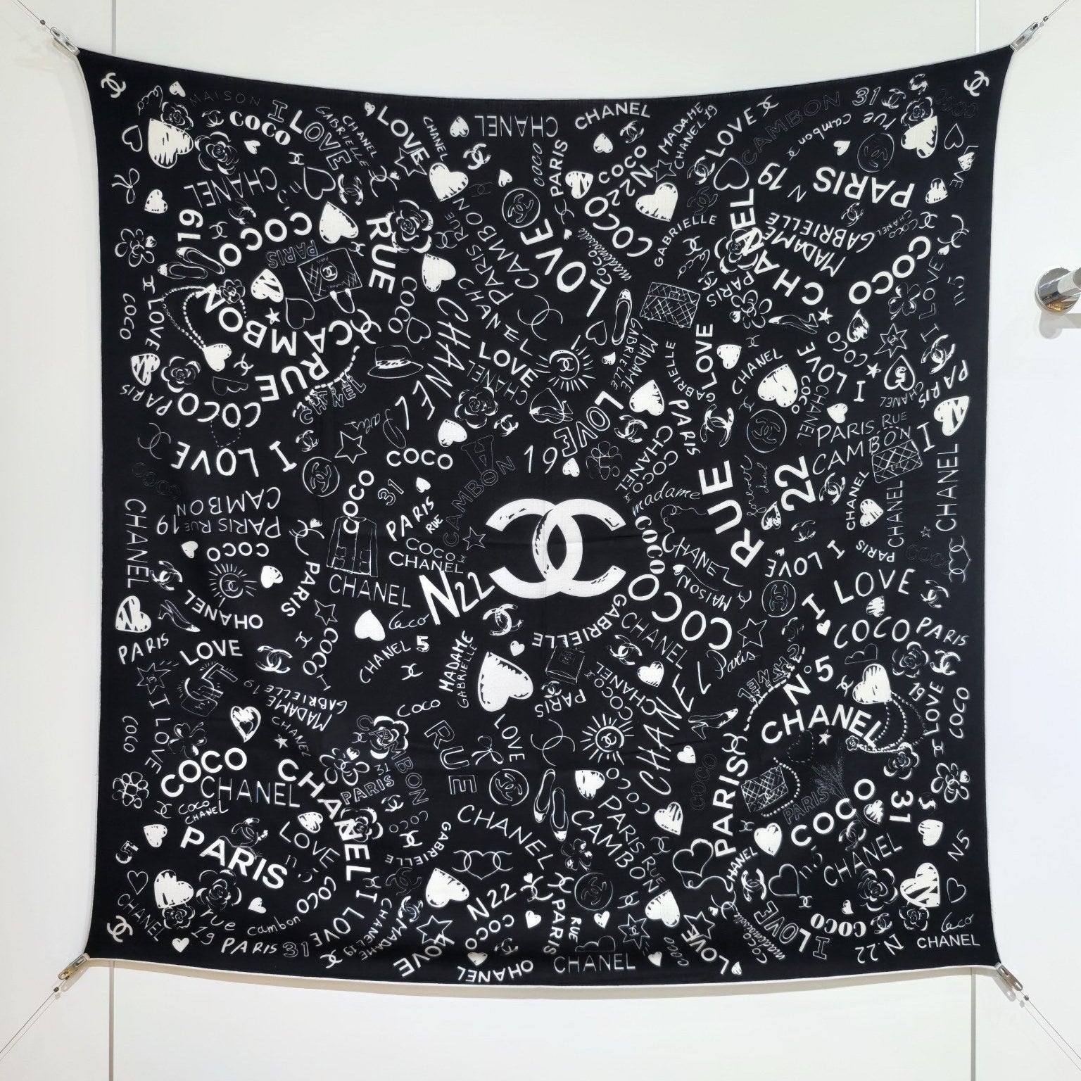 CC 25 Scarf 140CM Black White Cashmere 293081