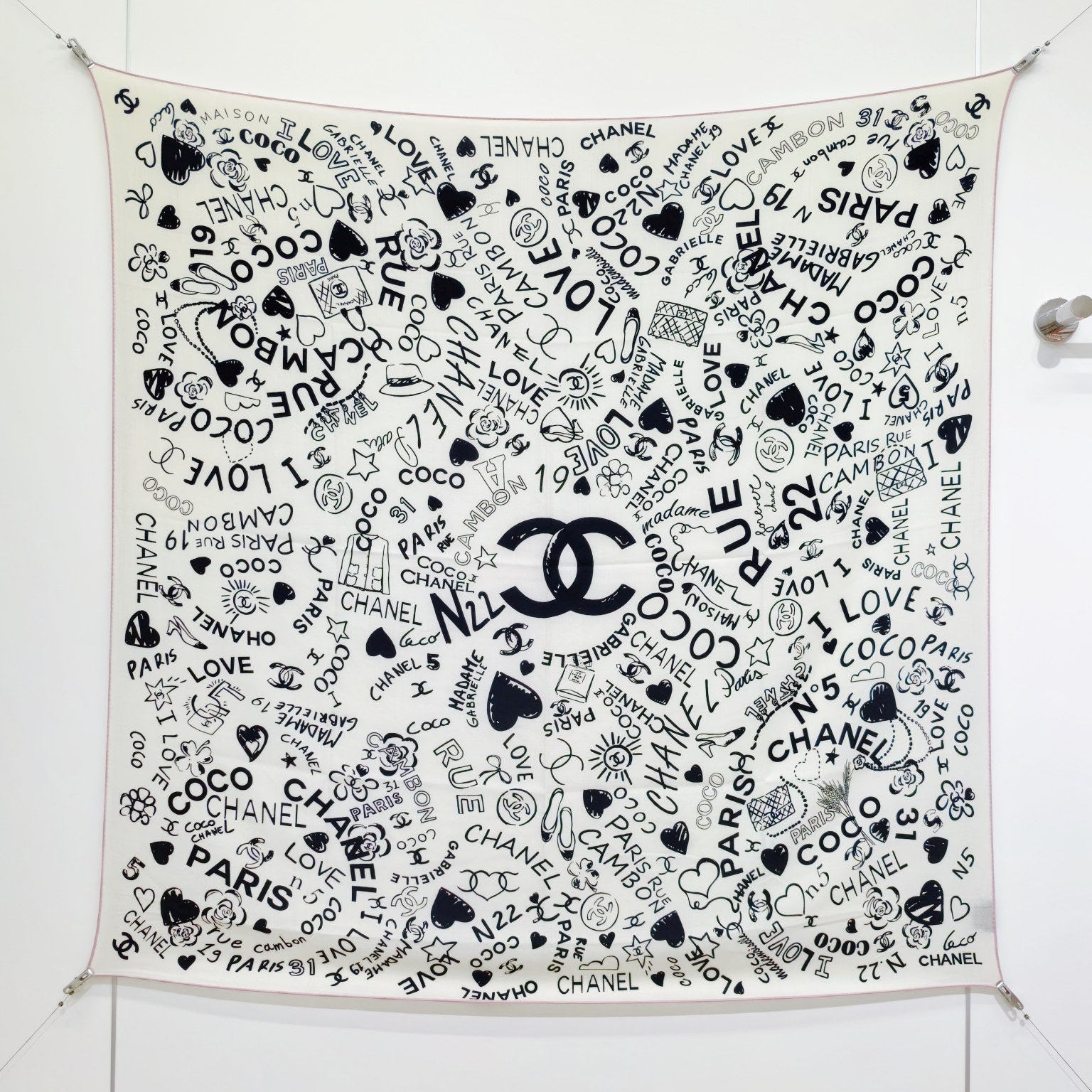 CC 25 Scarf 140CM White Black Colorful Cashmere 293079