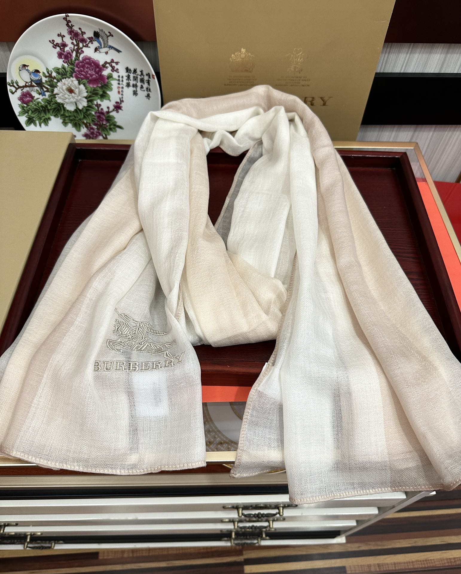 BBR Double-Sided Scarf 200CM Light Beige White Cashmere 292976