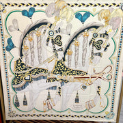 HM 25s Scarf 140cm Beige Blue Cashmere Silk 965624