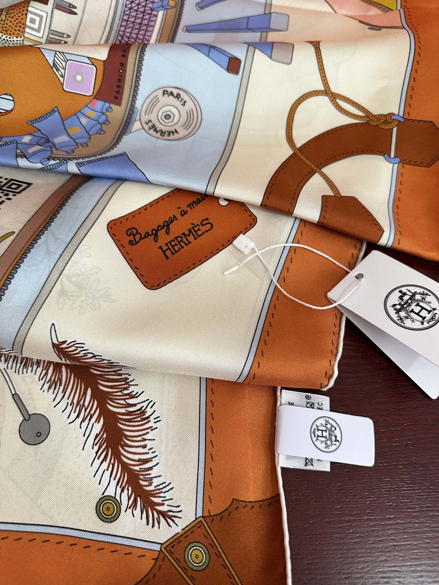 HM 25s Major Scarf 90cm Orange Colorful Cashmere 972934