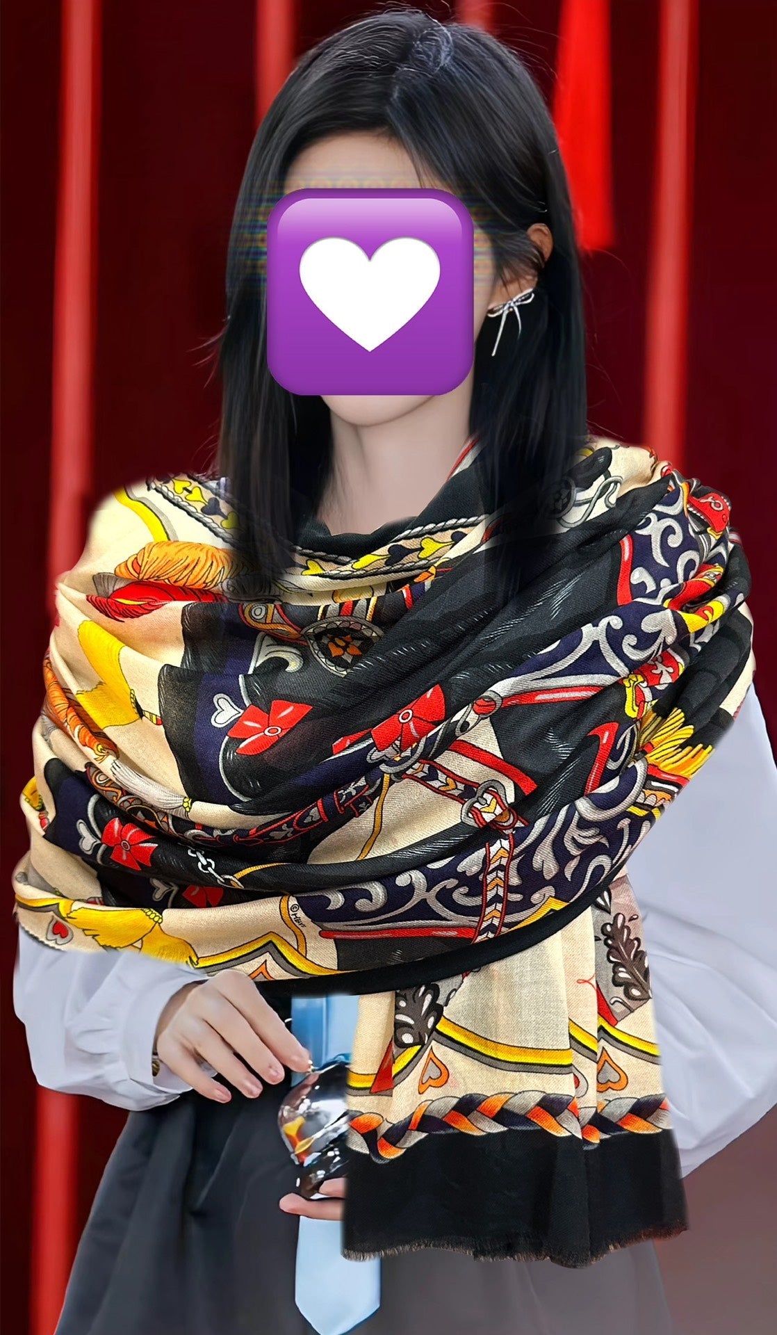 HM 25s Scarf 200cm Black Beige Cashmere 976423