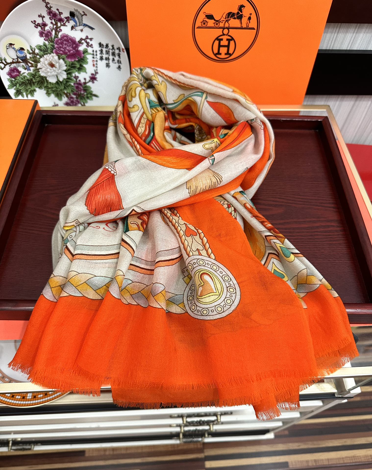 HM 25s Scarf 200cm Orange Beige Cashmere 976424
