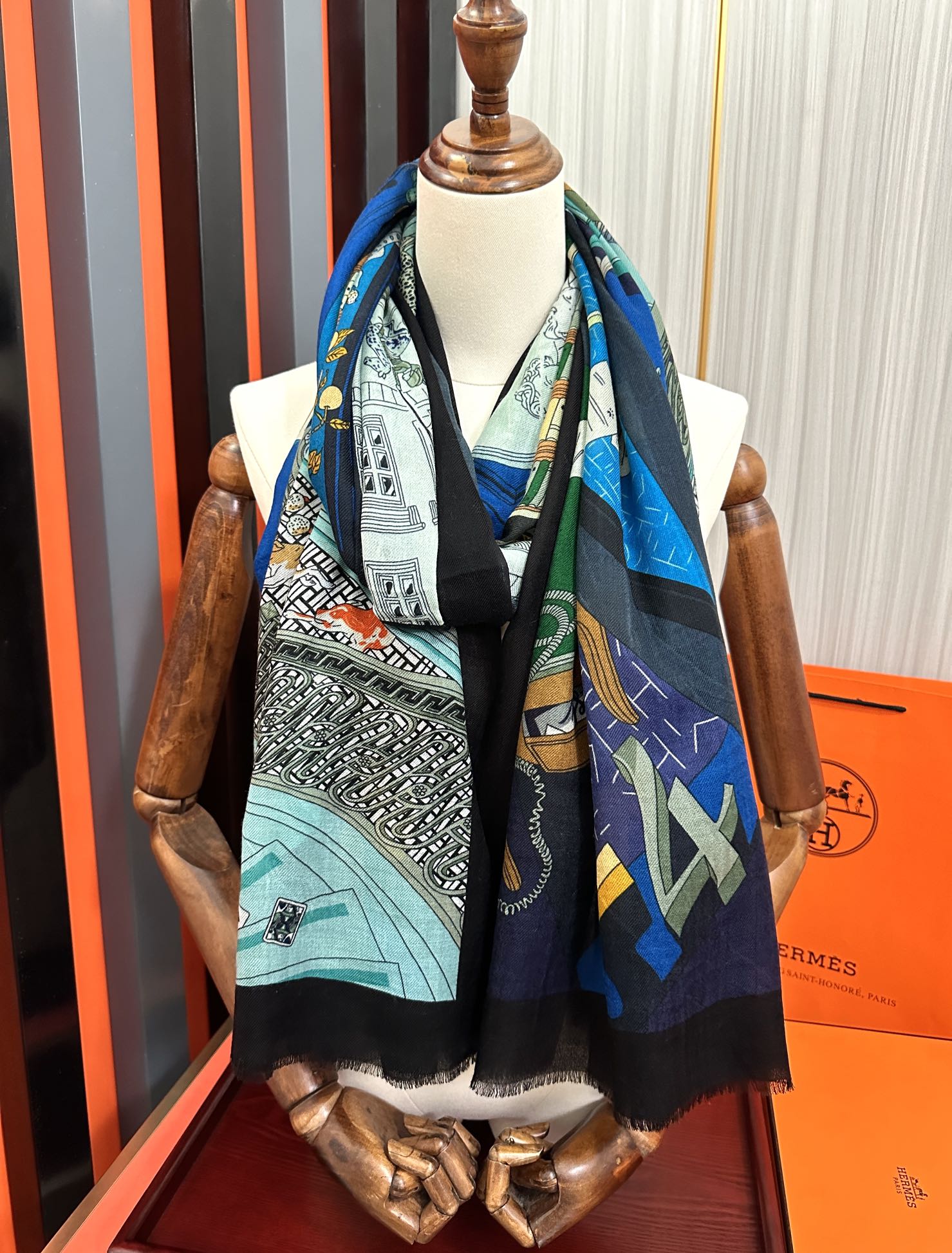 HM Newest Design Scarf 200CM Blue Black Cashmere 976448