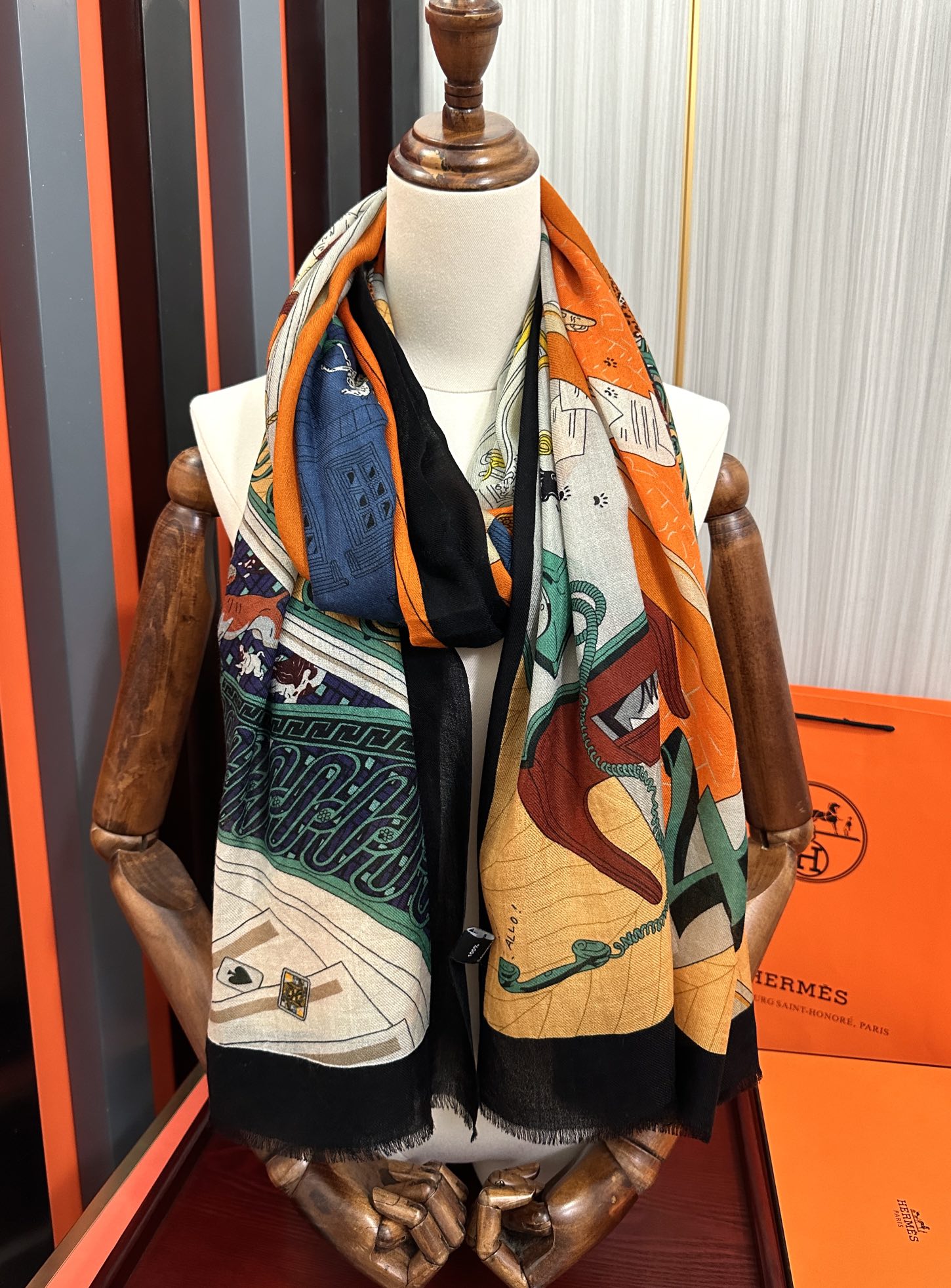 HM Newest Design Scarf 200CM Orange Beige Black Cashmere 976449