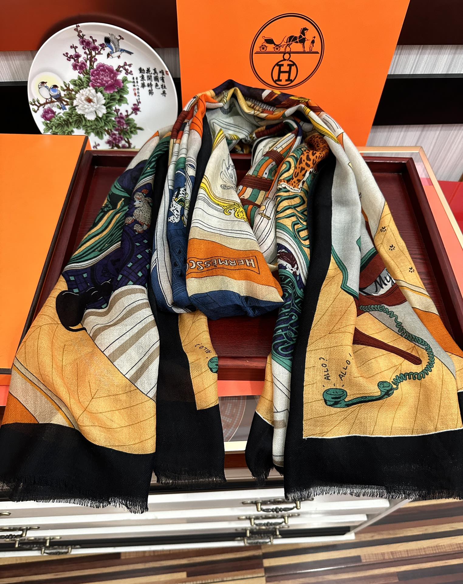 HM Newest Design Scarf 200CM Orange Beige Black Cashmere 976449