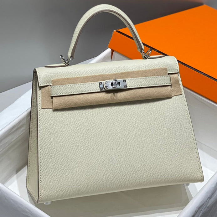 Hermes Kelly Bag Milkshake White Silver Epsom Leather 249772