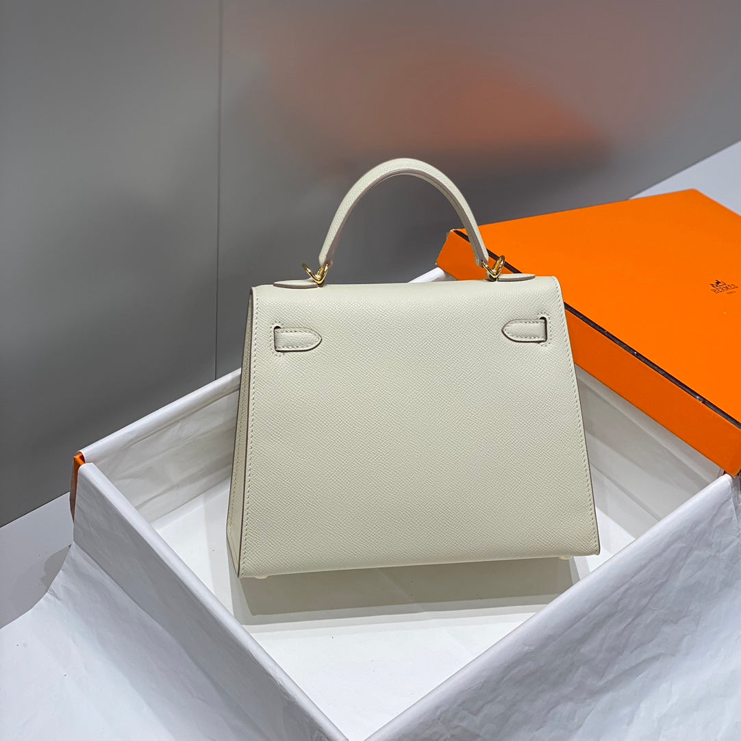 Hermes Kelly 25 Bag Milkshake White Gold Epsom Leather 249810