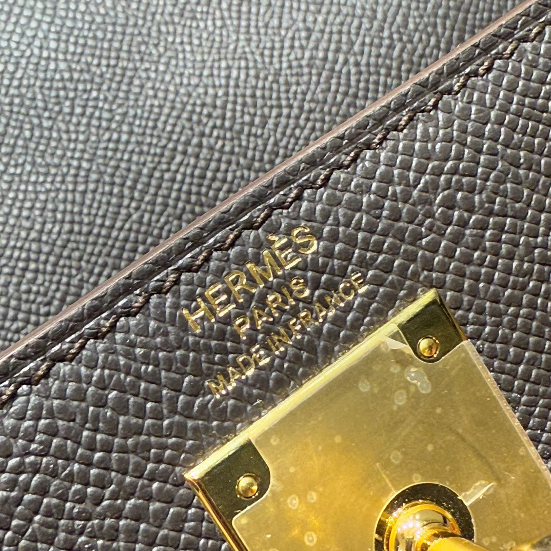 Hermes Kelly Bag Ebony Gold Epsom Leather