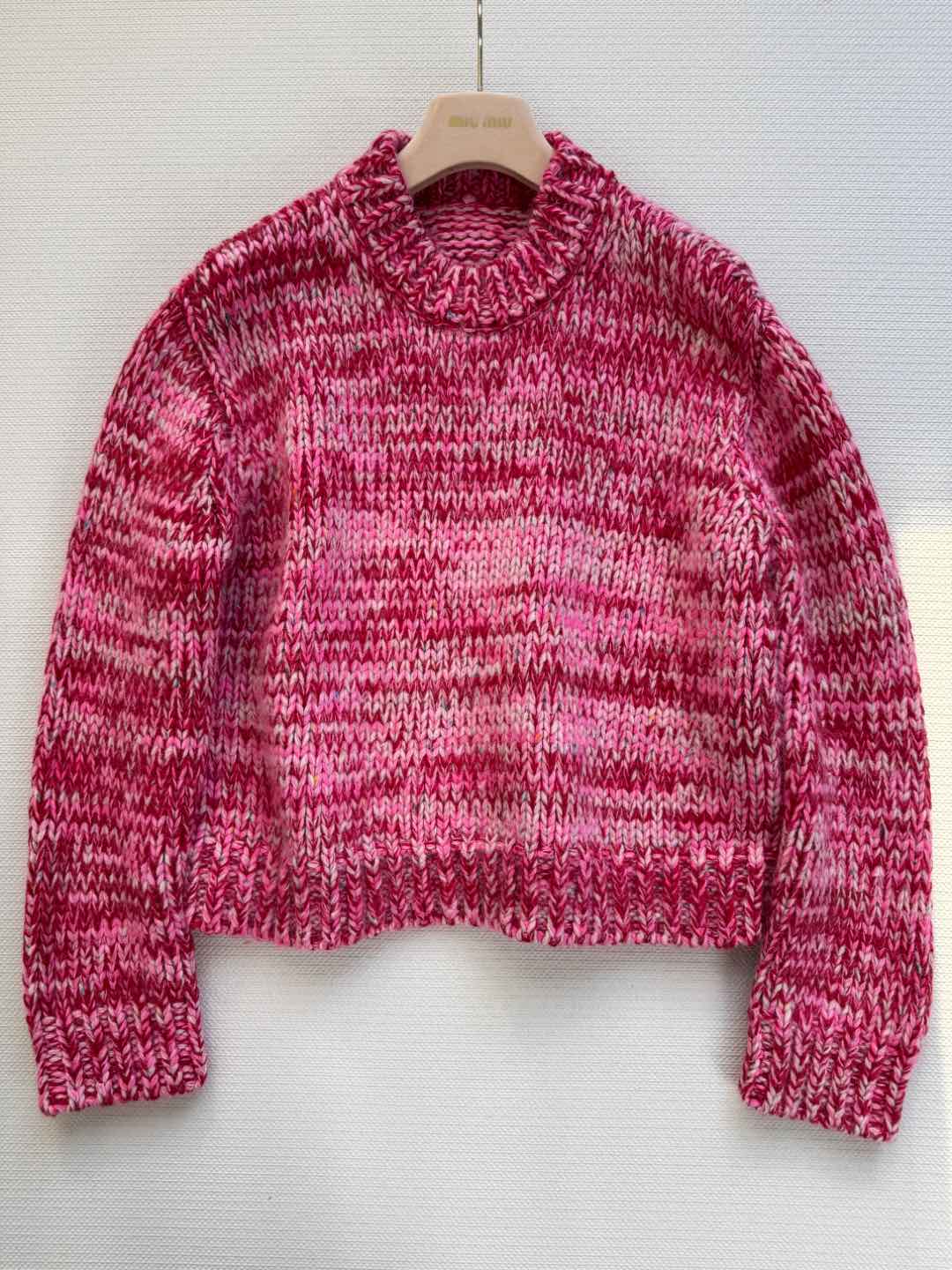 Miu Miu 25 Twisted Snowflake-colored Round-neck Sweater Pink Cashmere
