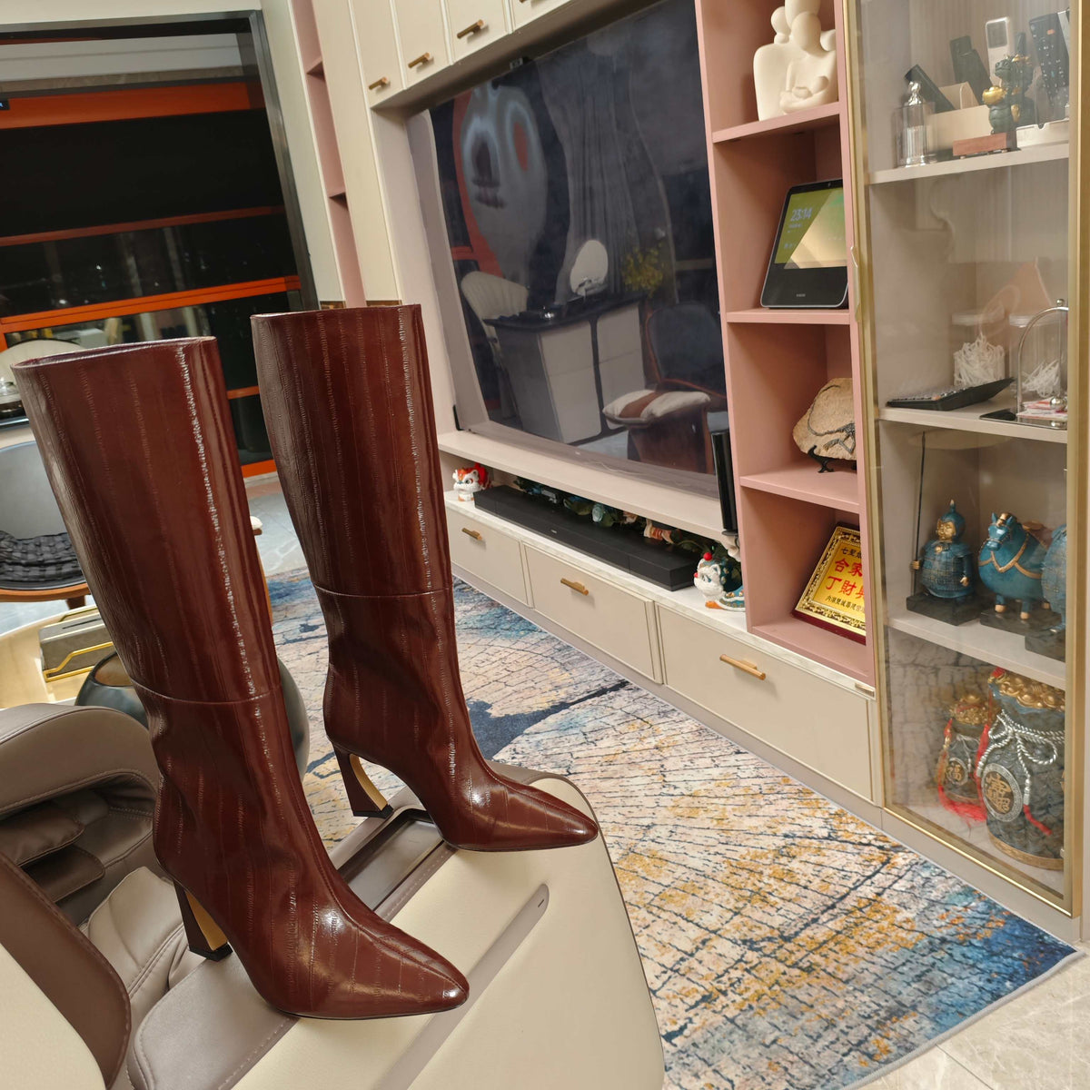 Fendi 25ss high-heeled boots reddish brown sheepskin 502719