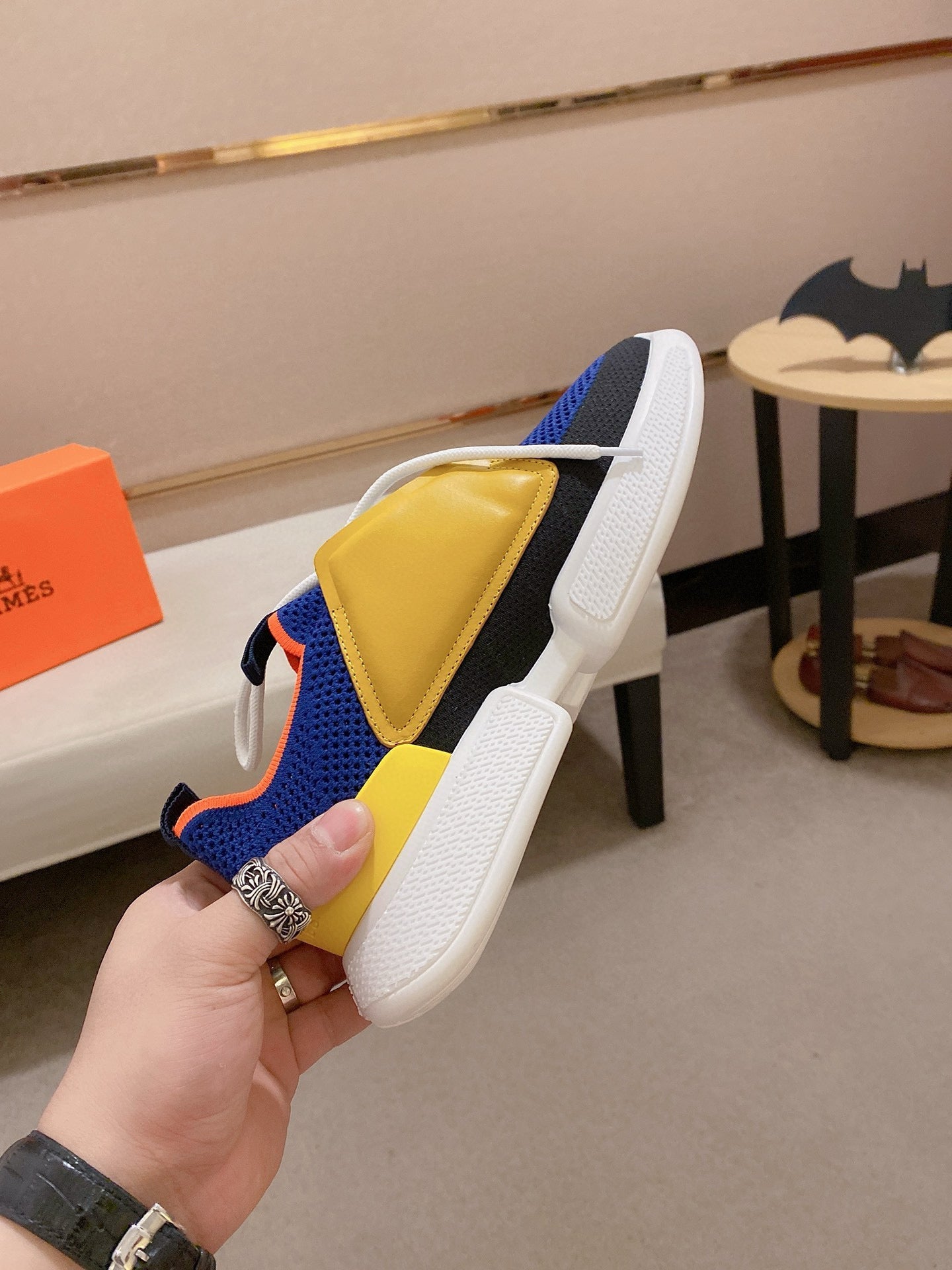 HM Men's Expert Sneaker Blue Yellow Flyknit With Leather