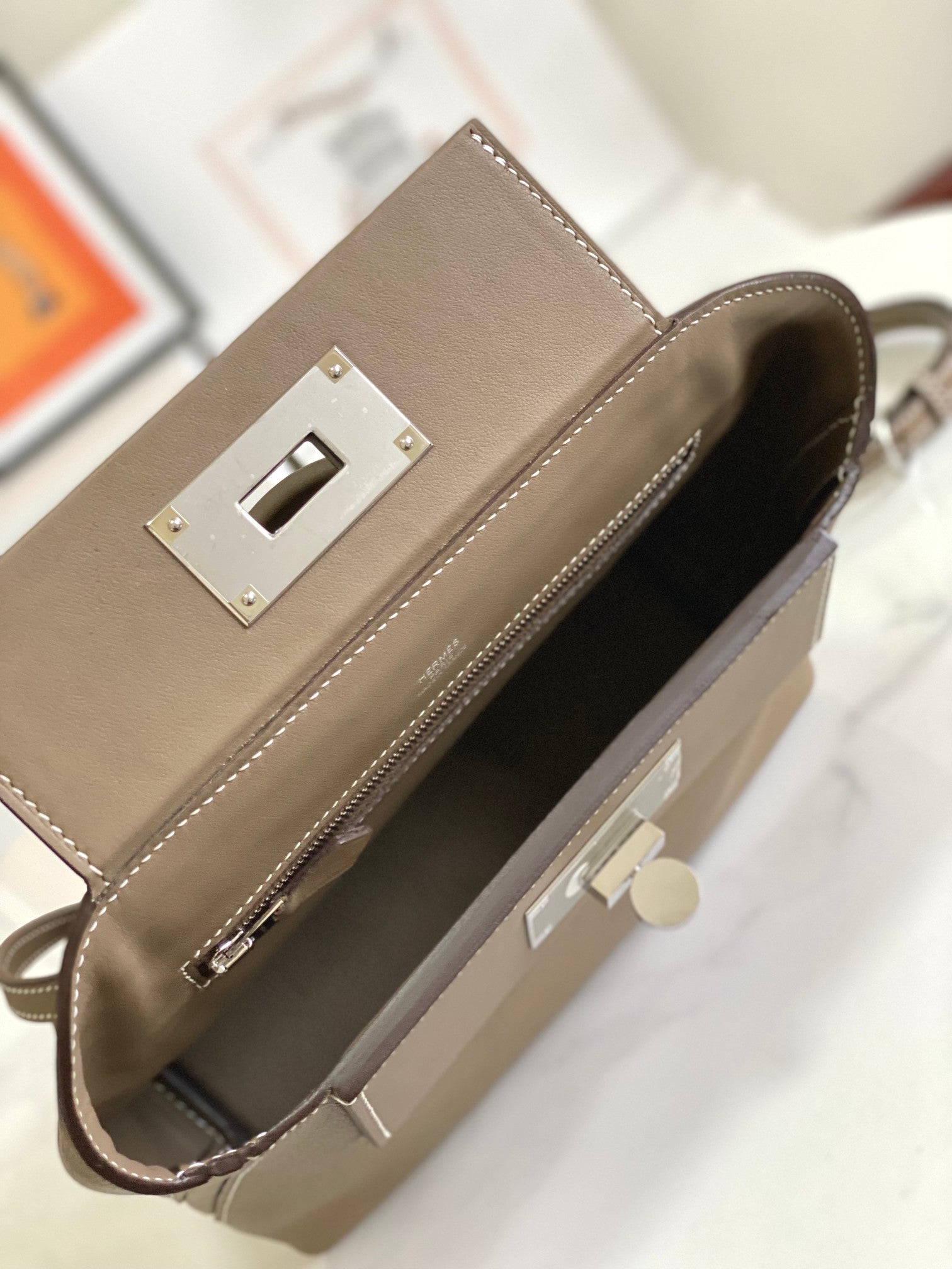 HM 24/24 Mini Bag 21cm Etoupe Evercolor Leather Silver Hardware