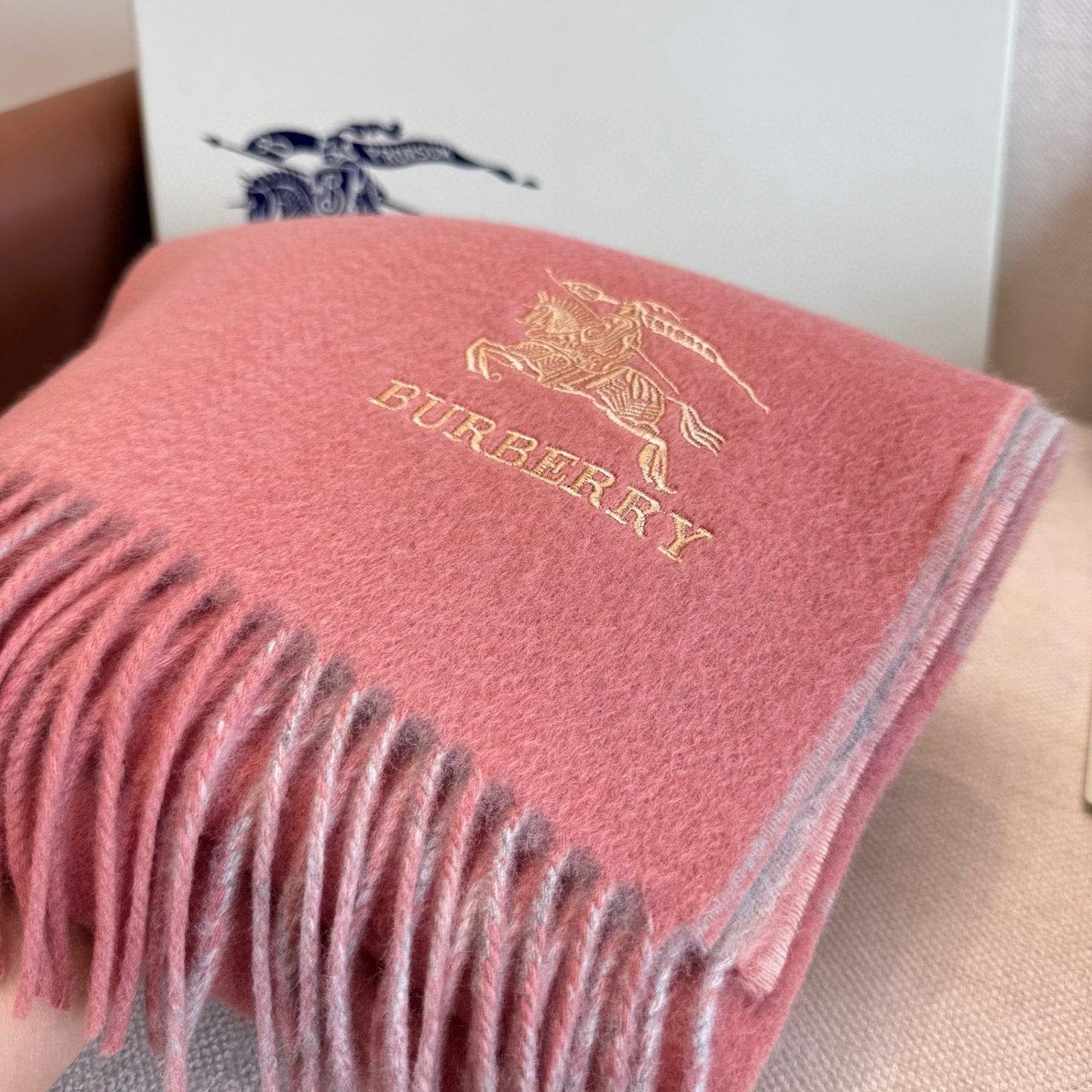 BBR Classic Embroidered Scarf 185CM Pink Cashmere 292803