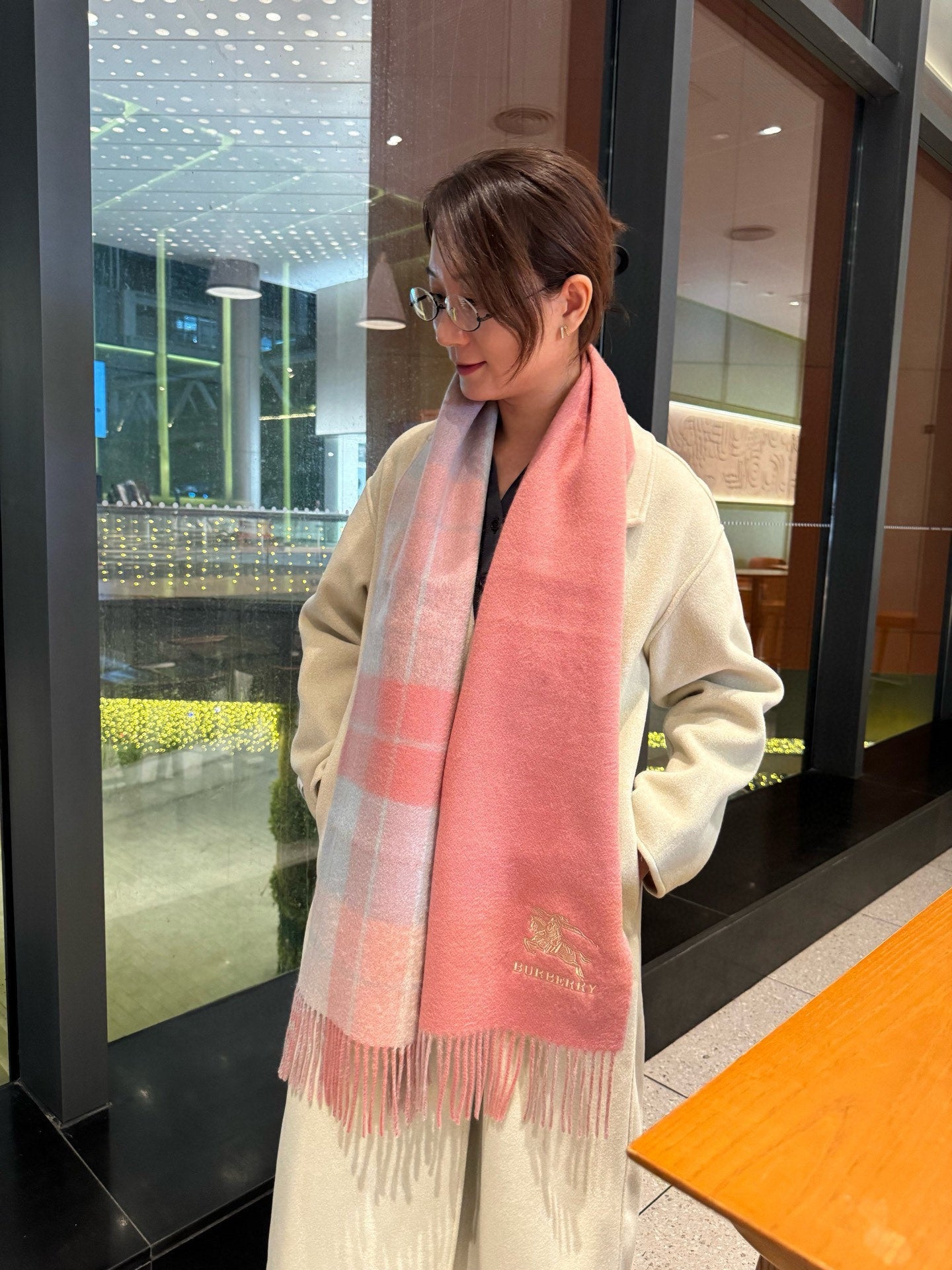 BBR Classic Embroidered Scarf 185CM Pink Cashmere 292803