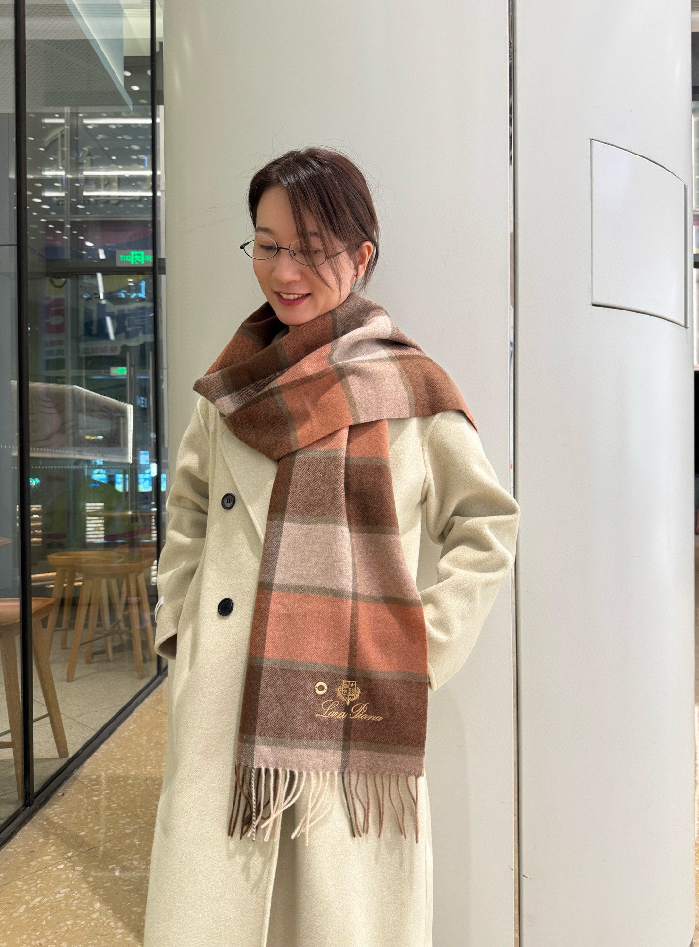 BBR Classic Embroidered Scarf 185CM Rose Brown Cashmere 292817